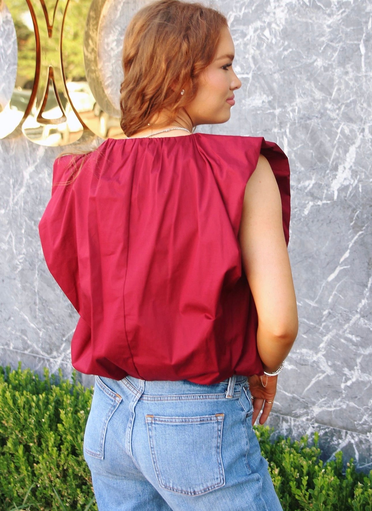 Burgundy Poplin Bubble Top