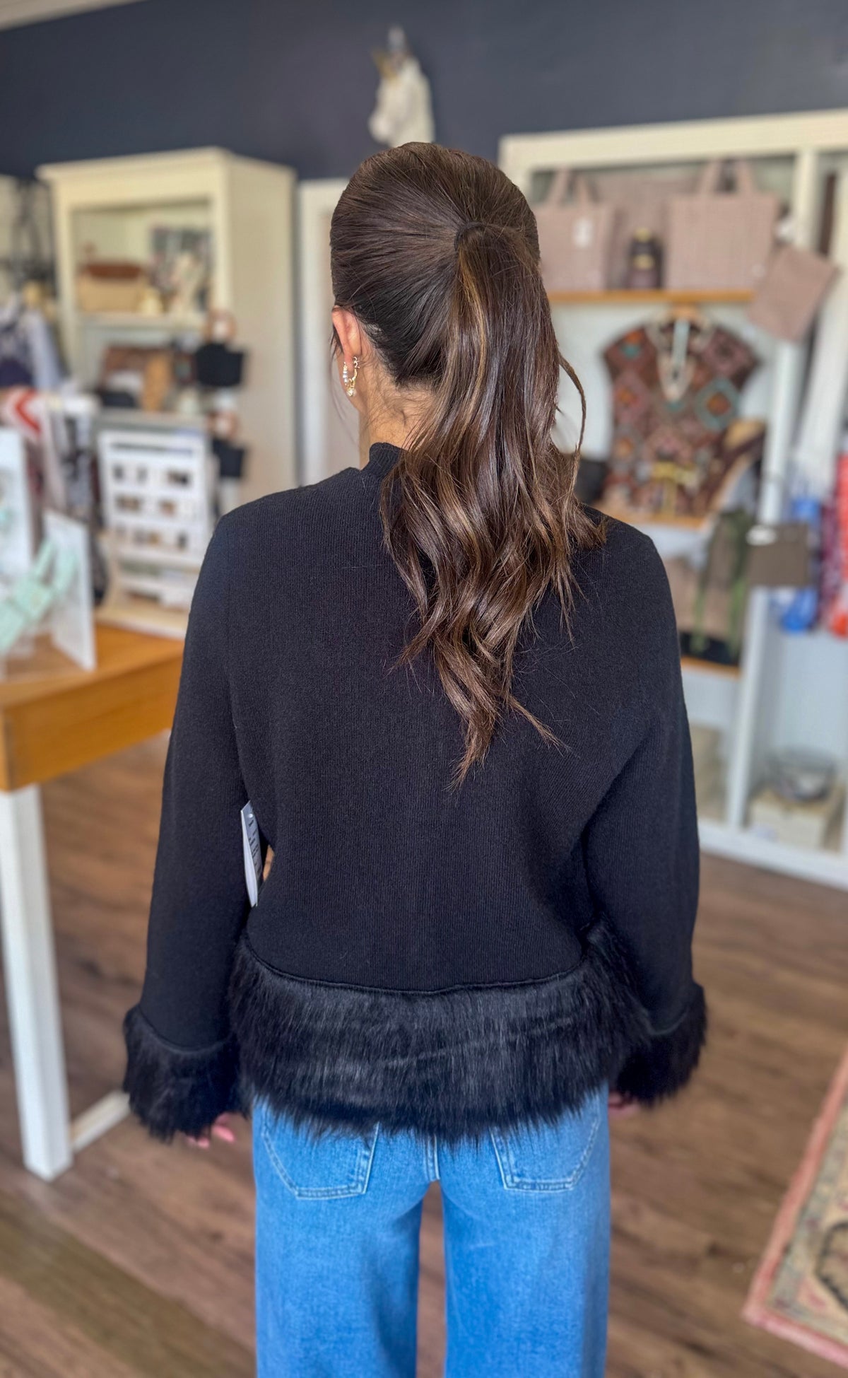 Black Fur Trim Cardigan