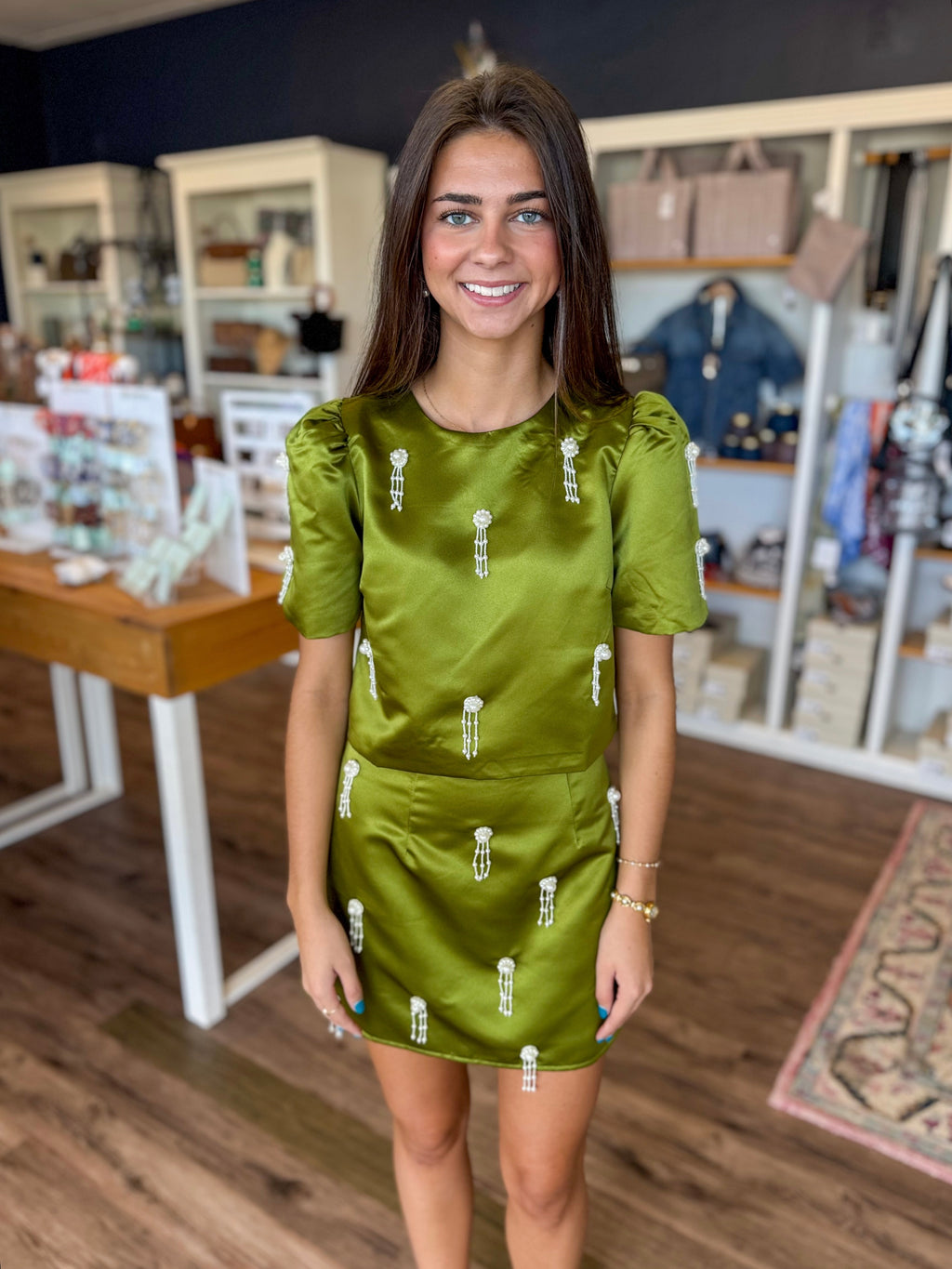 Olive Green Pearl Skirt