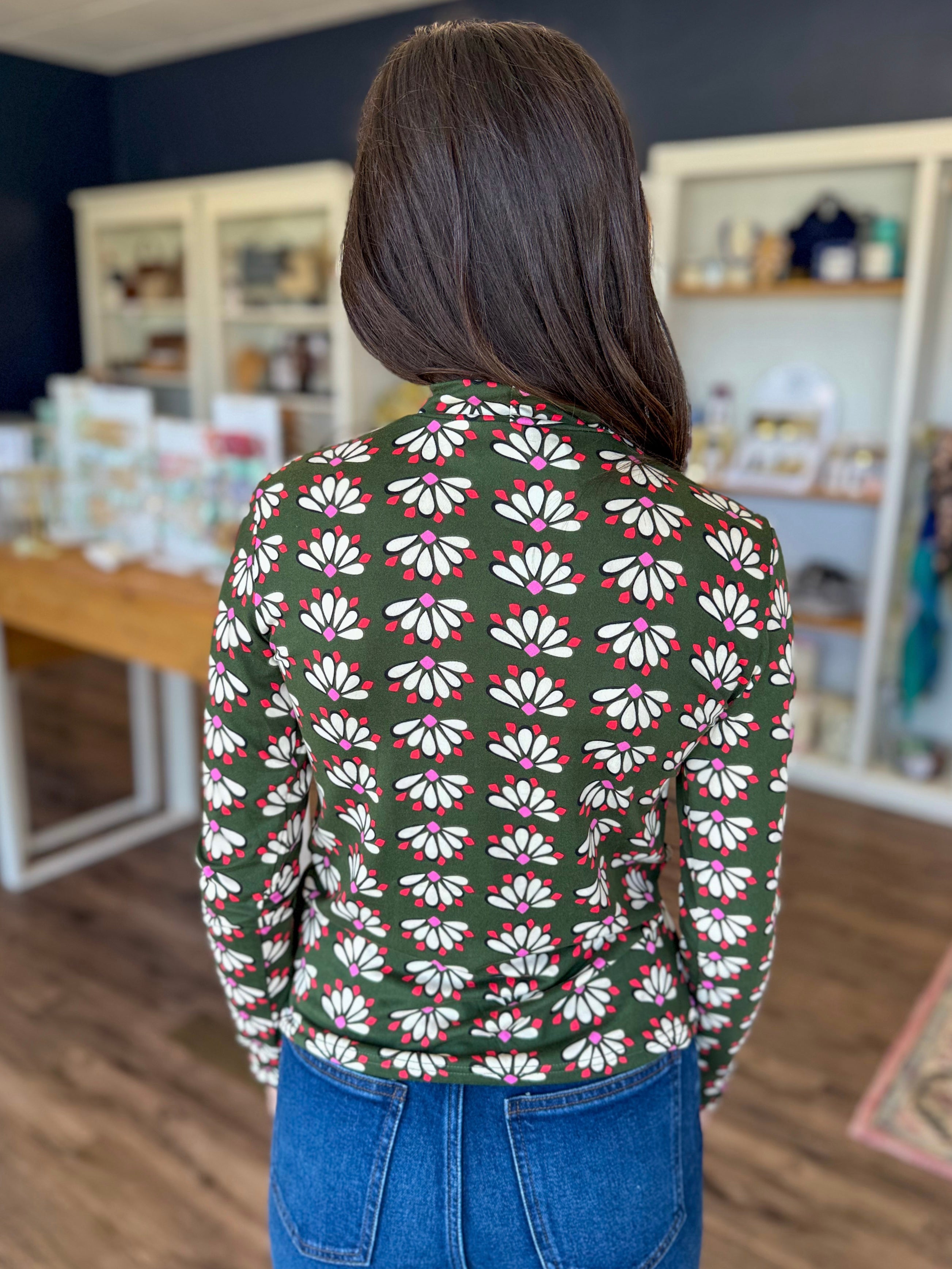 Fitted Olive Floral Top