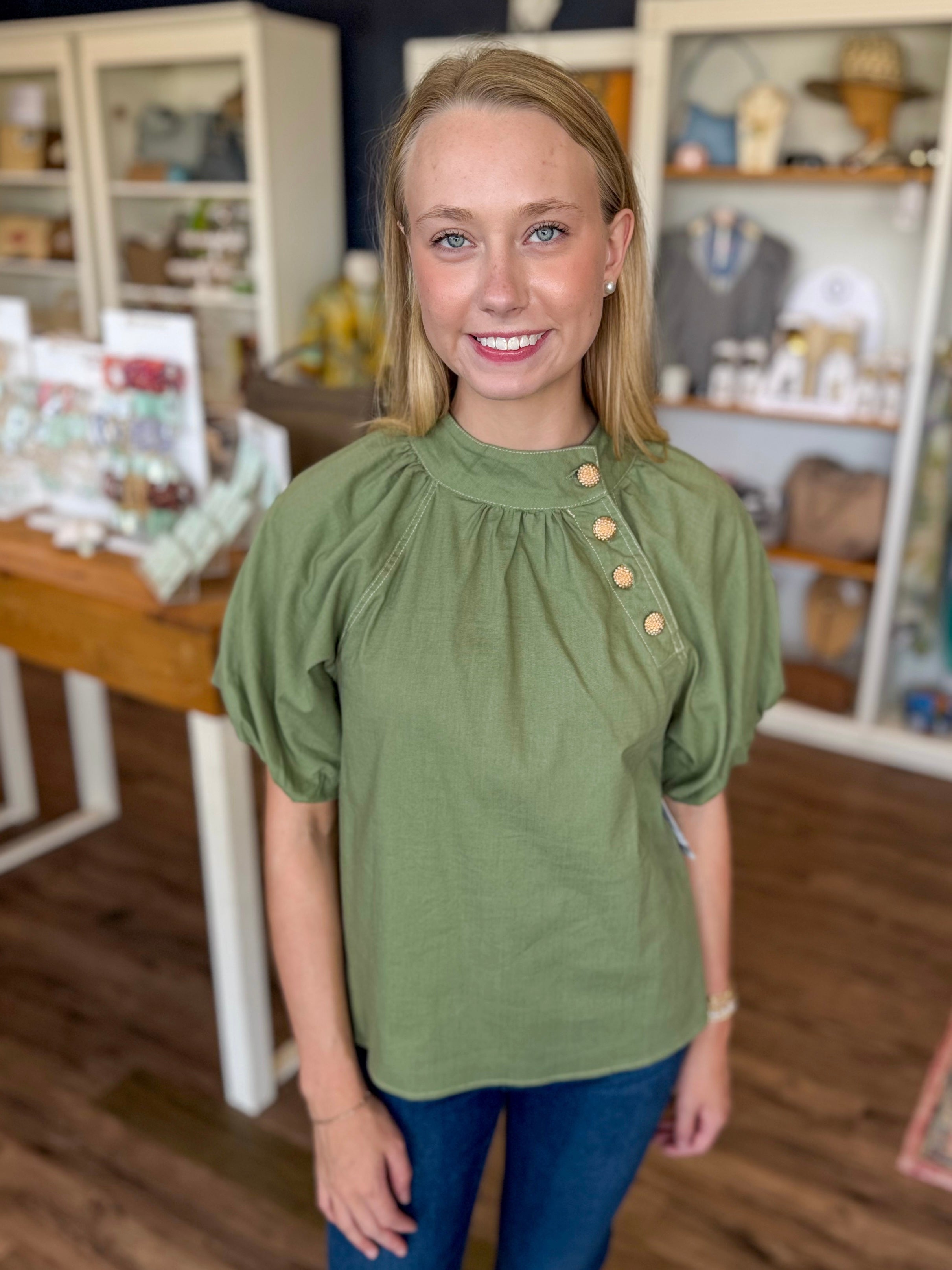 Jasmine Tea Gold Button Top