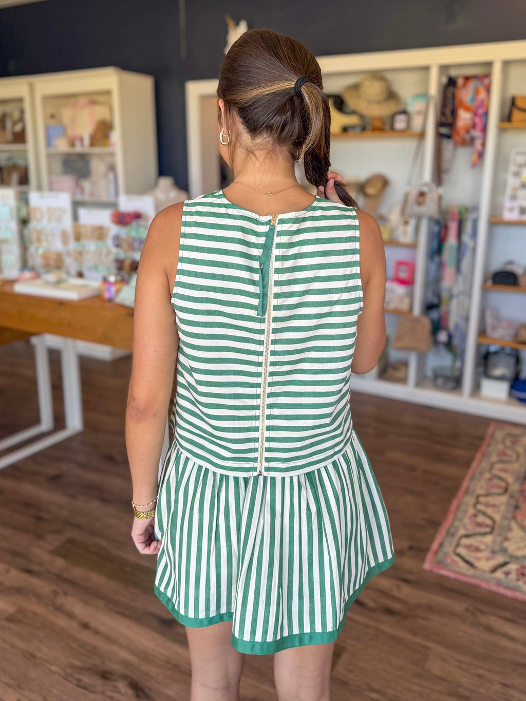 Green Stripe Sleeveless Top