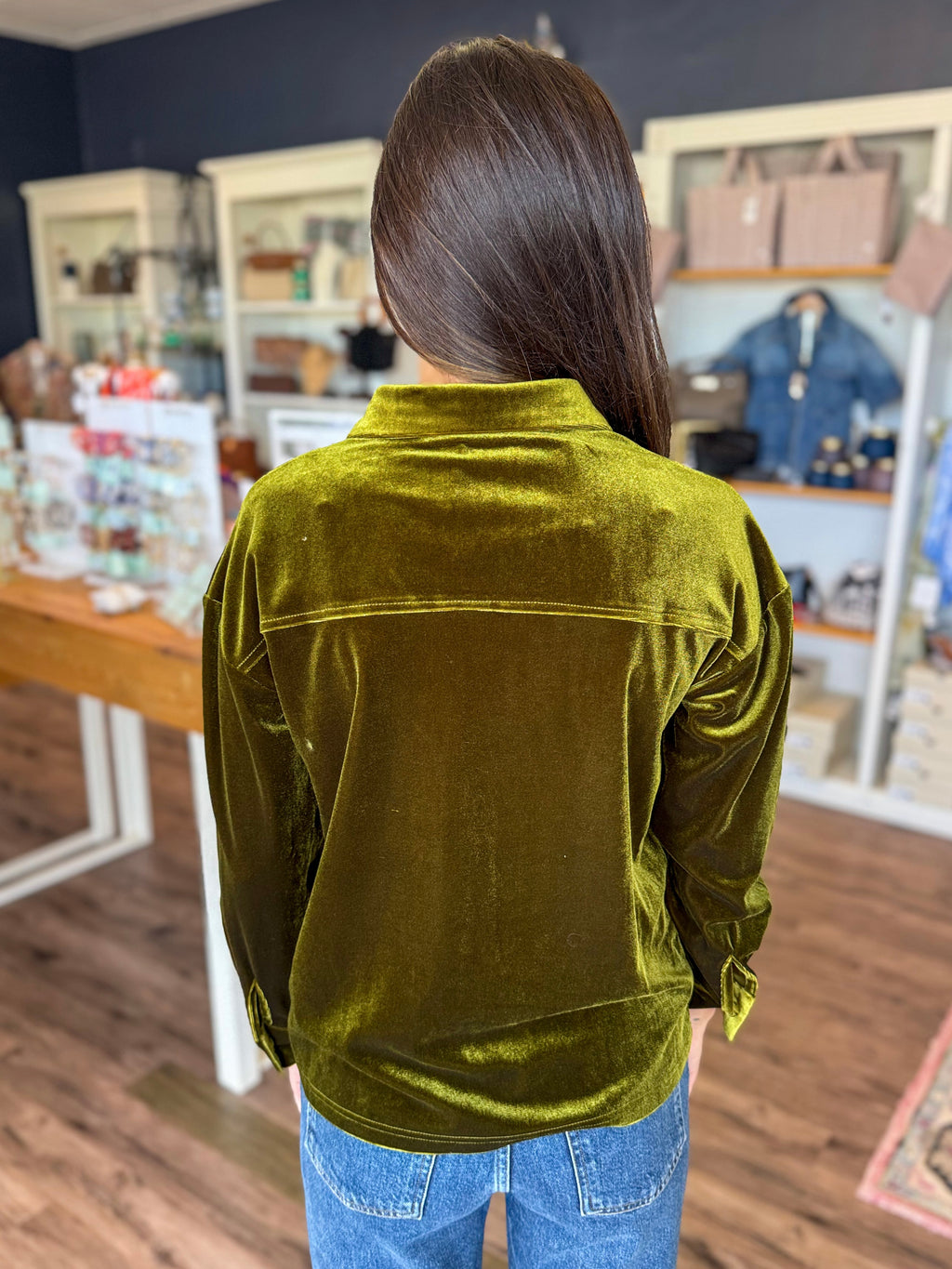 Velvet Button Up in Olive