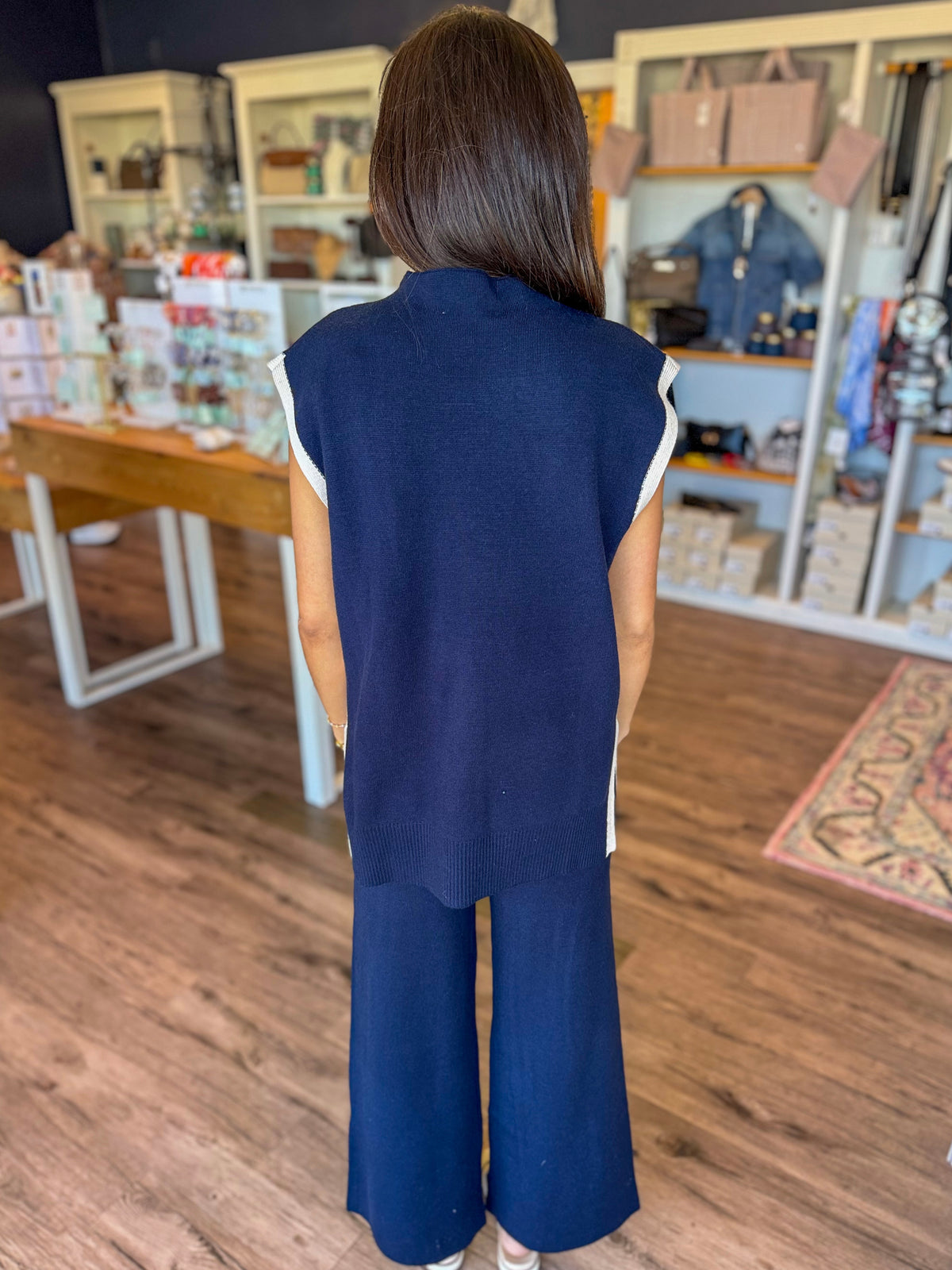 Navy Stripe Knit Pants