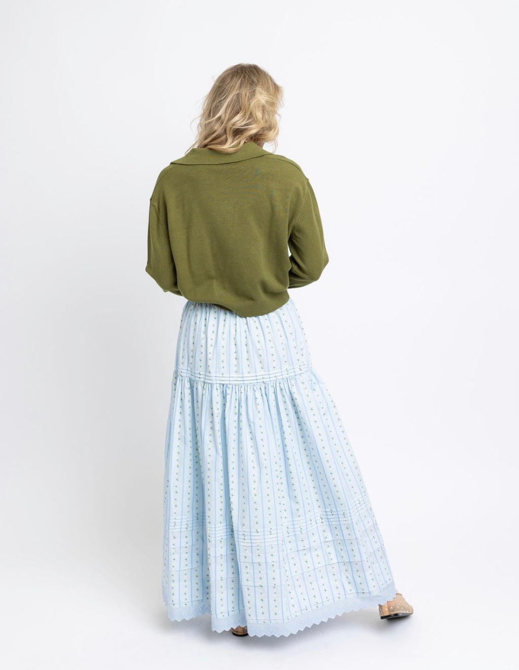 Baby Blue Floral Stripe Maxi Skirt