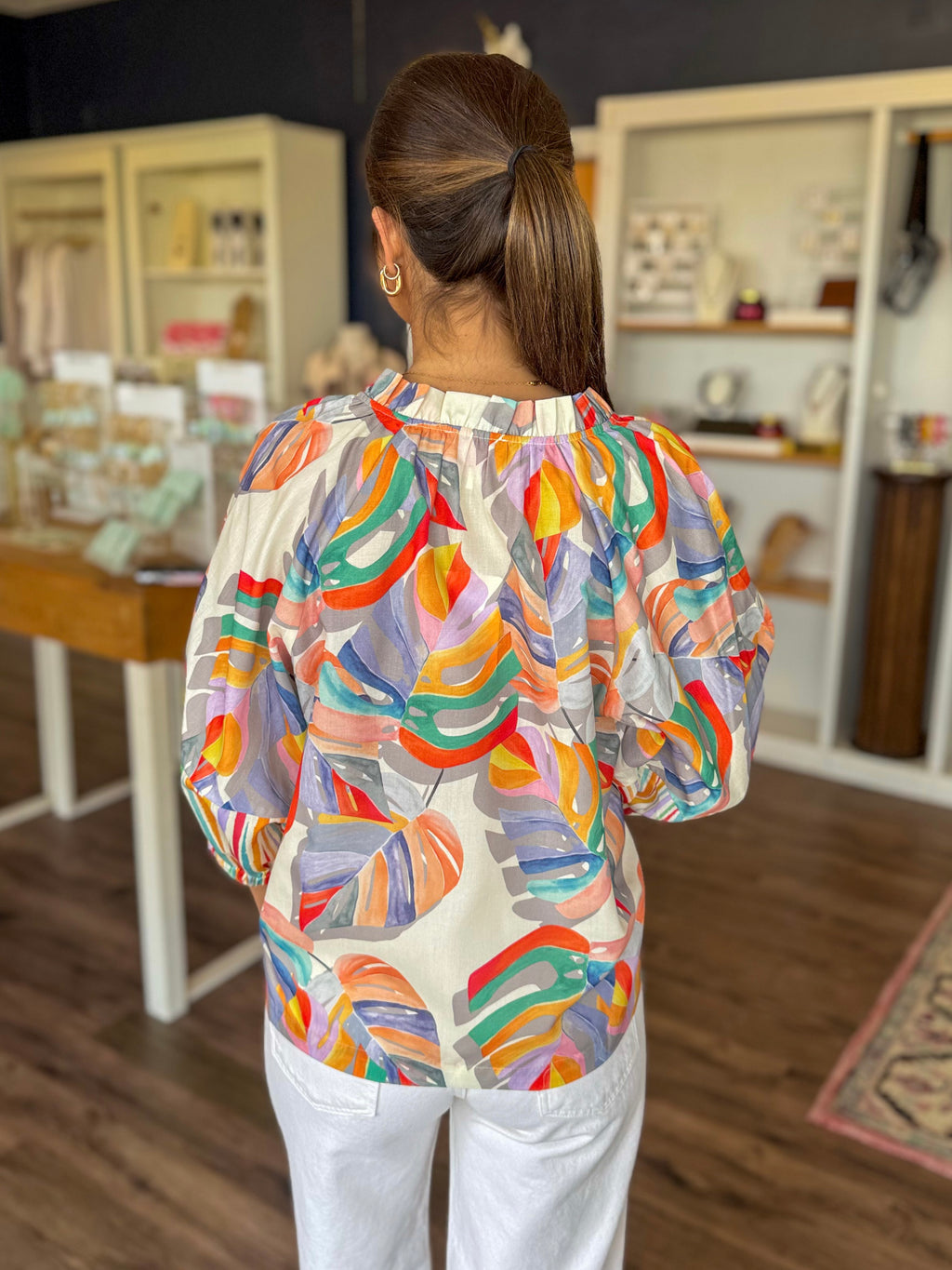 Painted Palms Peasant Blouse