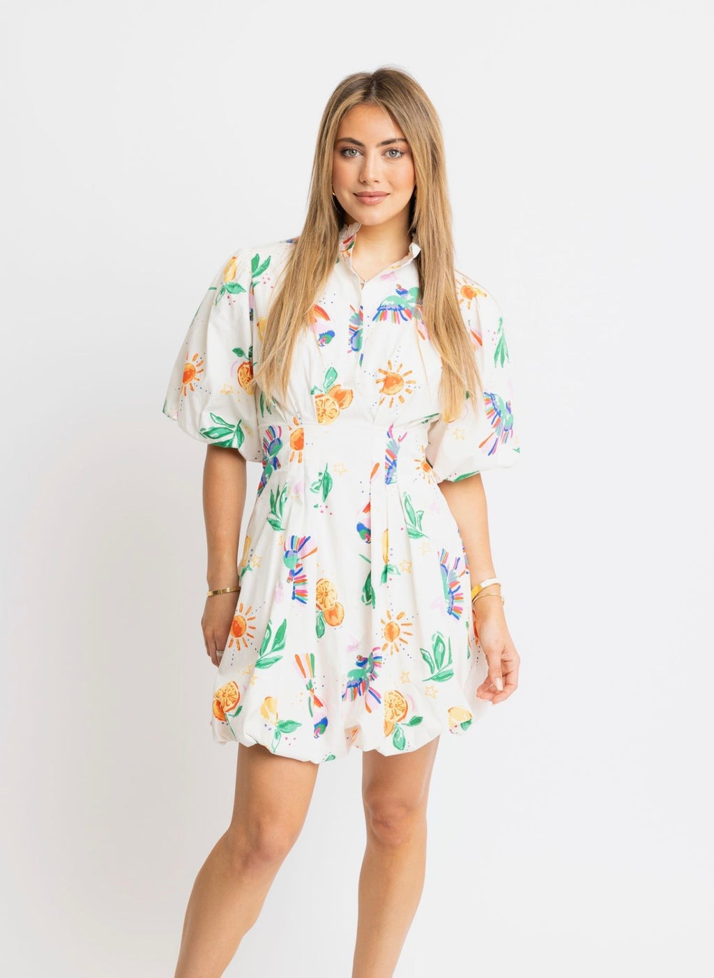 Toucan Fruit Bubble Hem Dress