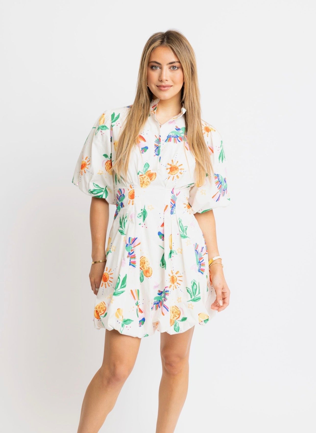 Toucan Fruit Bubble Hem Dress