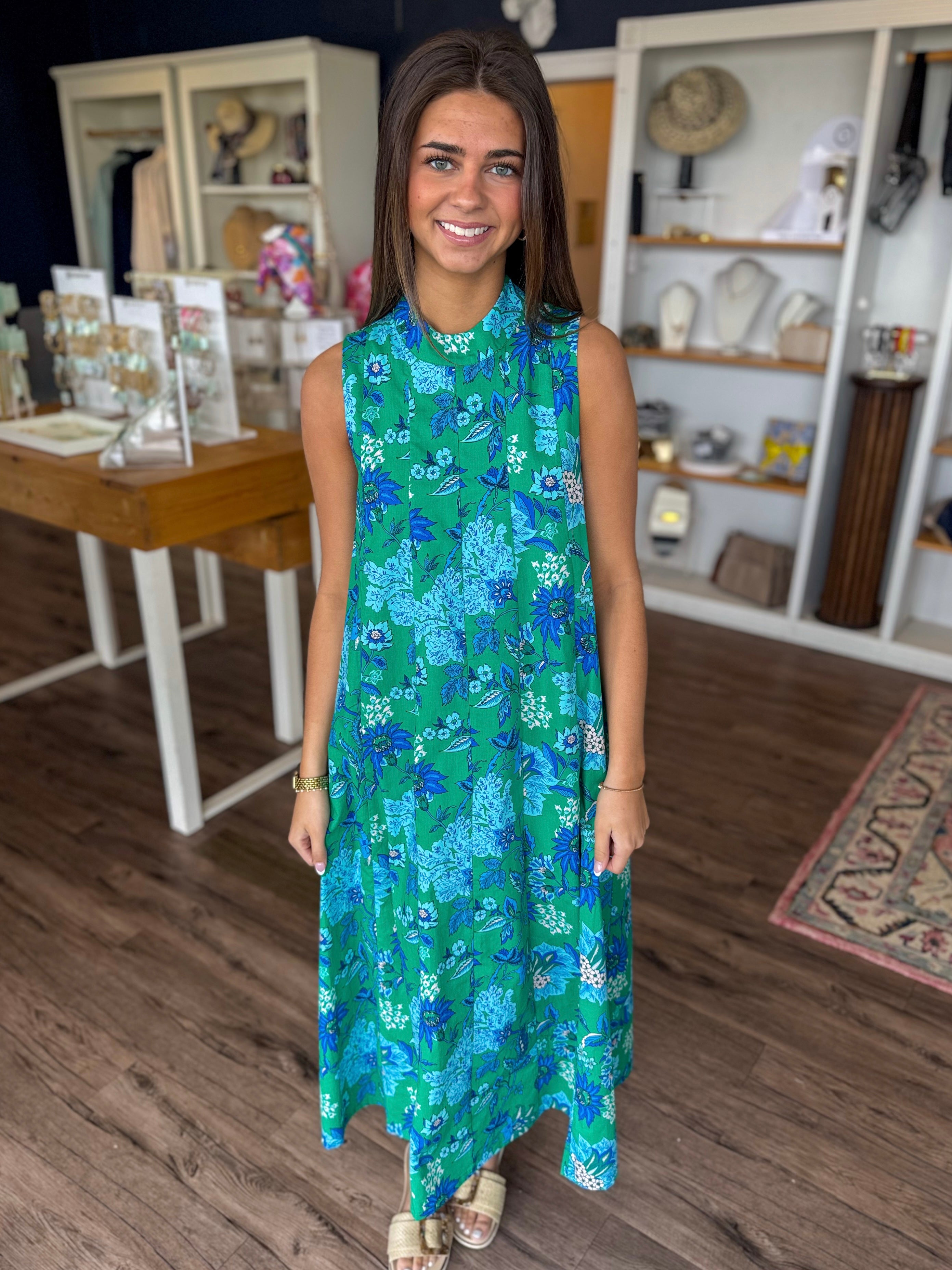 Green Floral Midi Dress