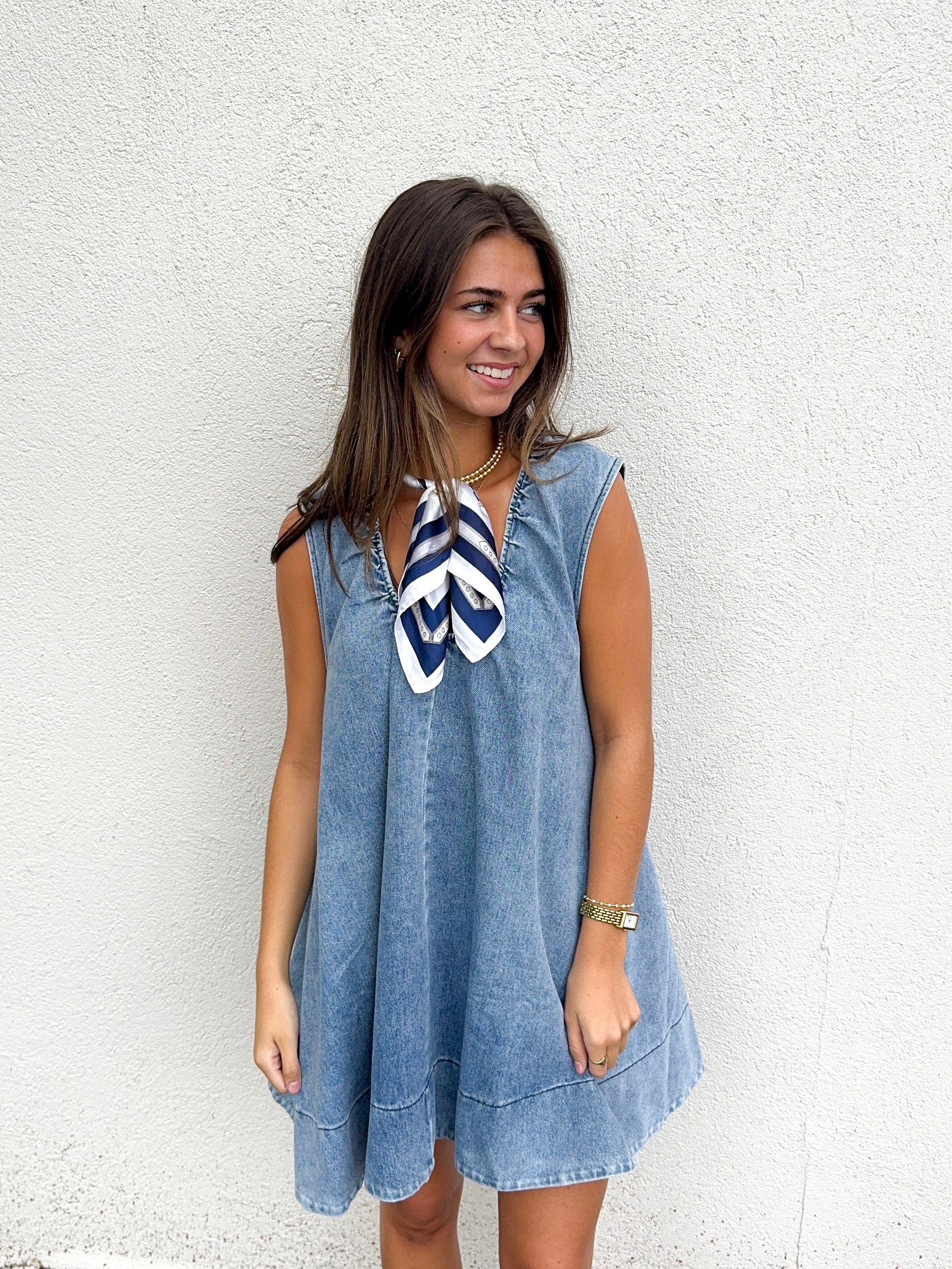 Denim Scoop Neck Dress