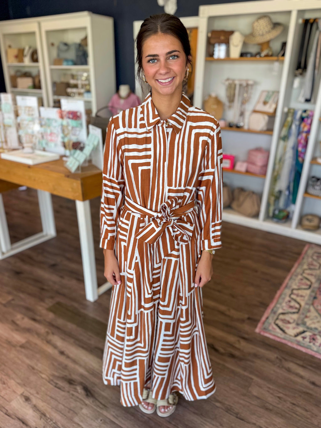 Caramel Stripe Shirt Dress