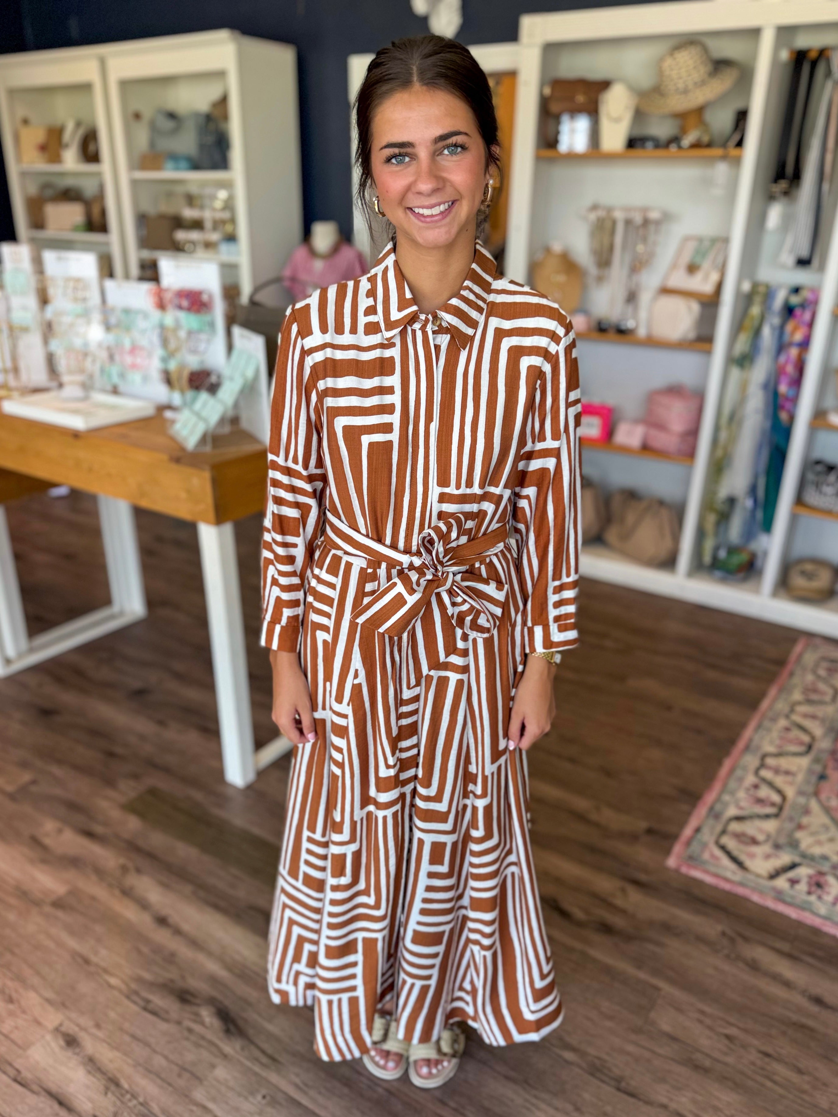 Caramel Stripe Shirt Dress