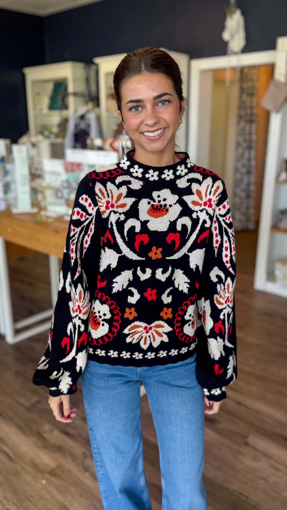 Red Floral Sweater