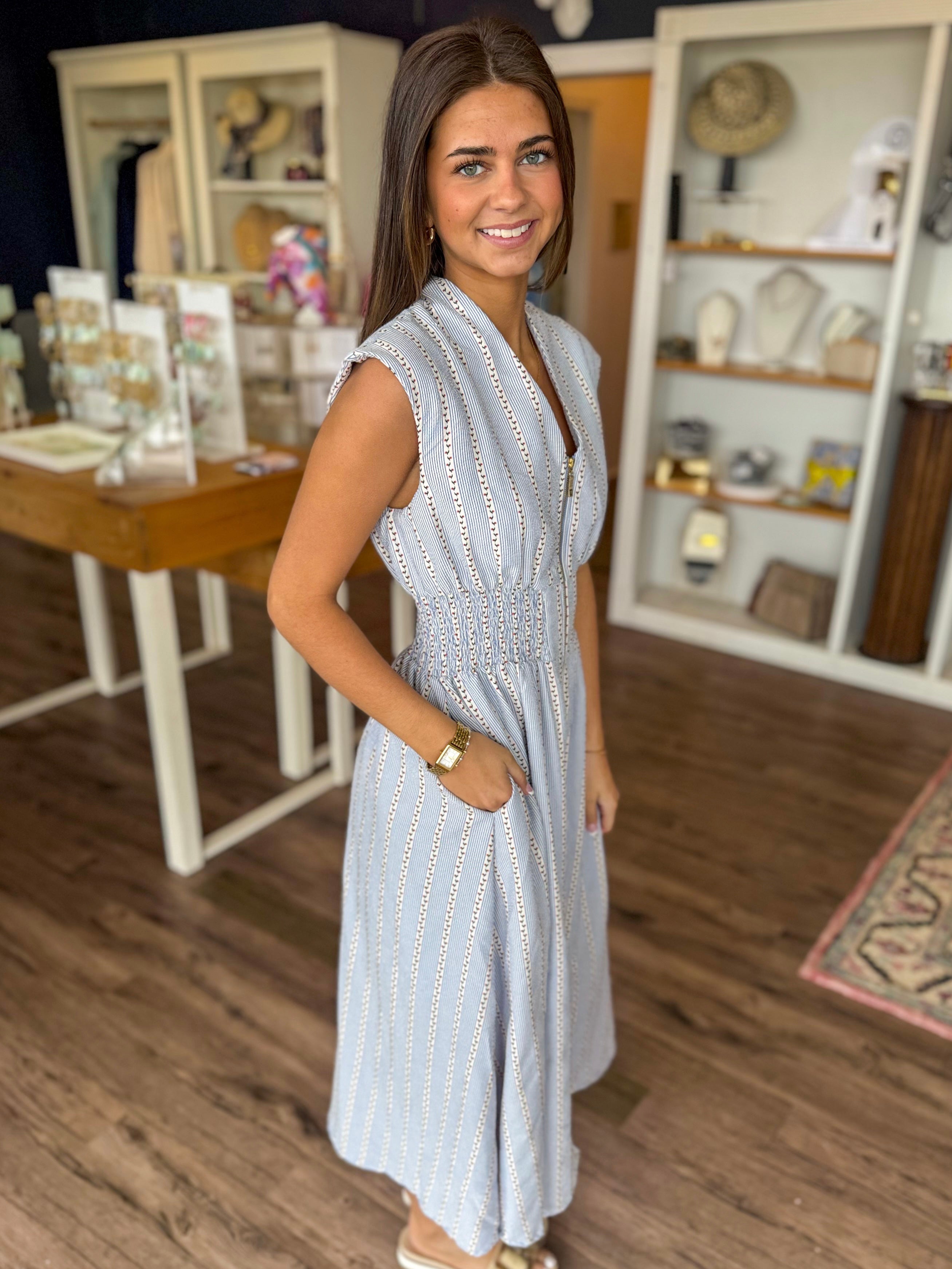 Zip Front Floral Dress