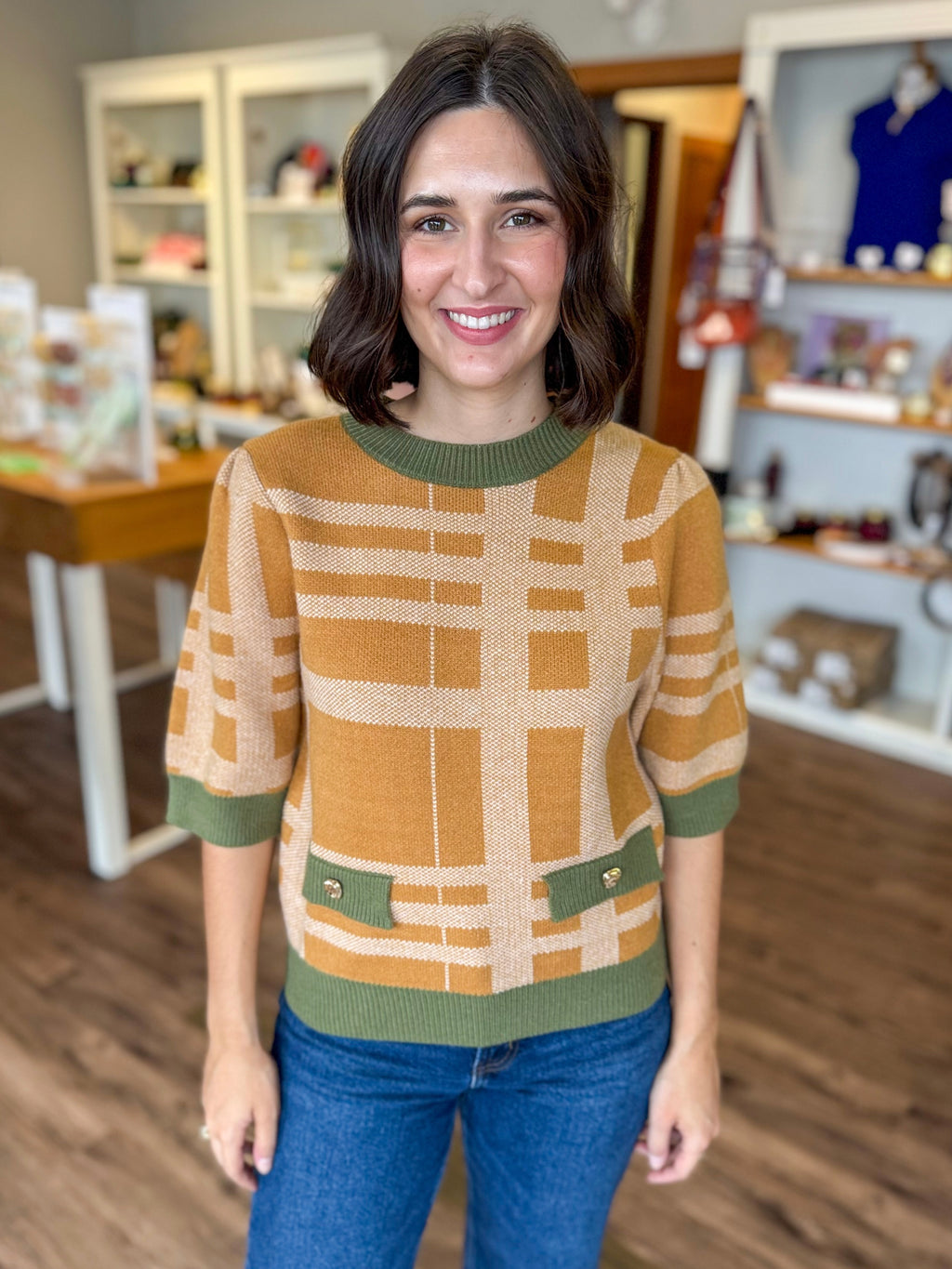 Mustard and Olive Plaid Sweater