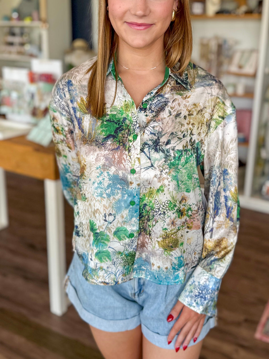 Forest Print Silky Blouse