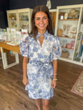 Indigo Flower Collar Chemise Dress