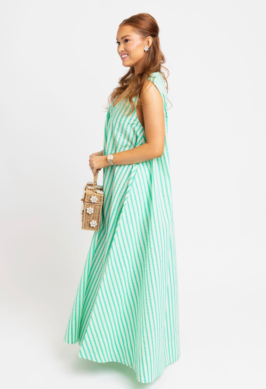Seersucker Stripe Scoop Neck Maxi