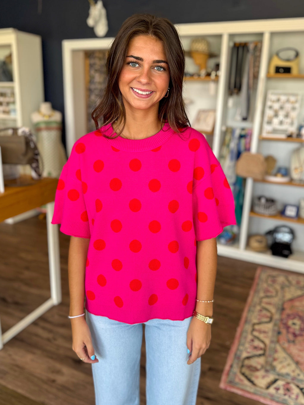Red and Pink Polka Dot Sweater