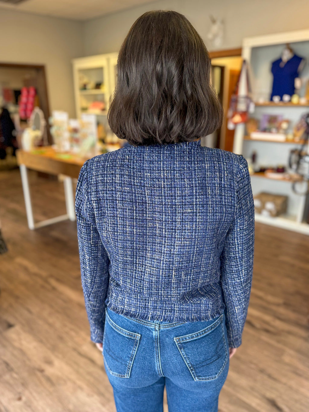 Navy Tweed Cropped Jacket