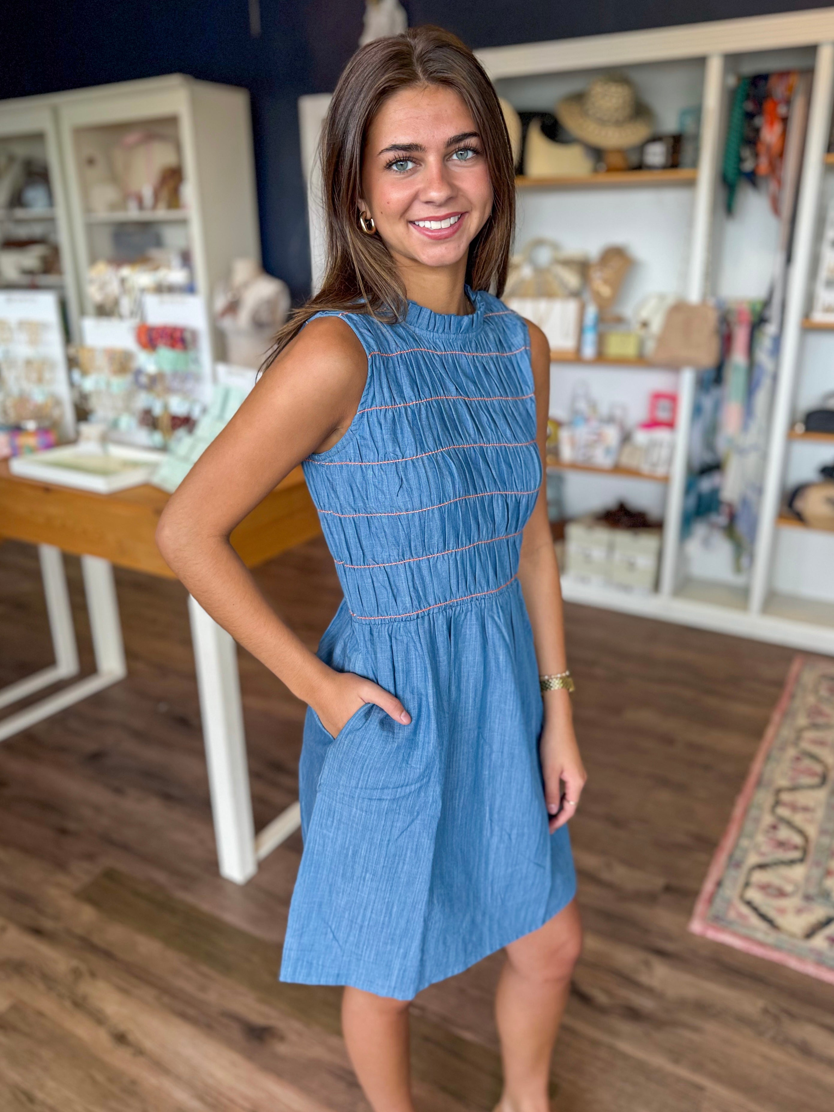 Denim Ruched Mini Dress