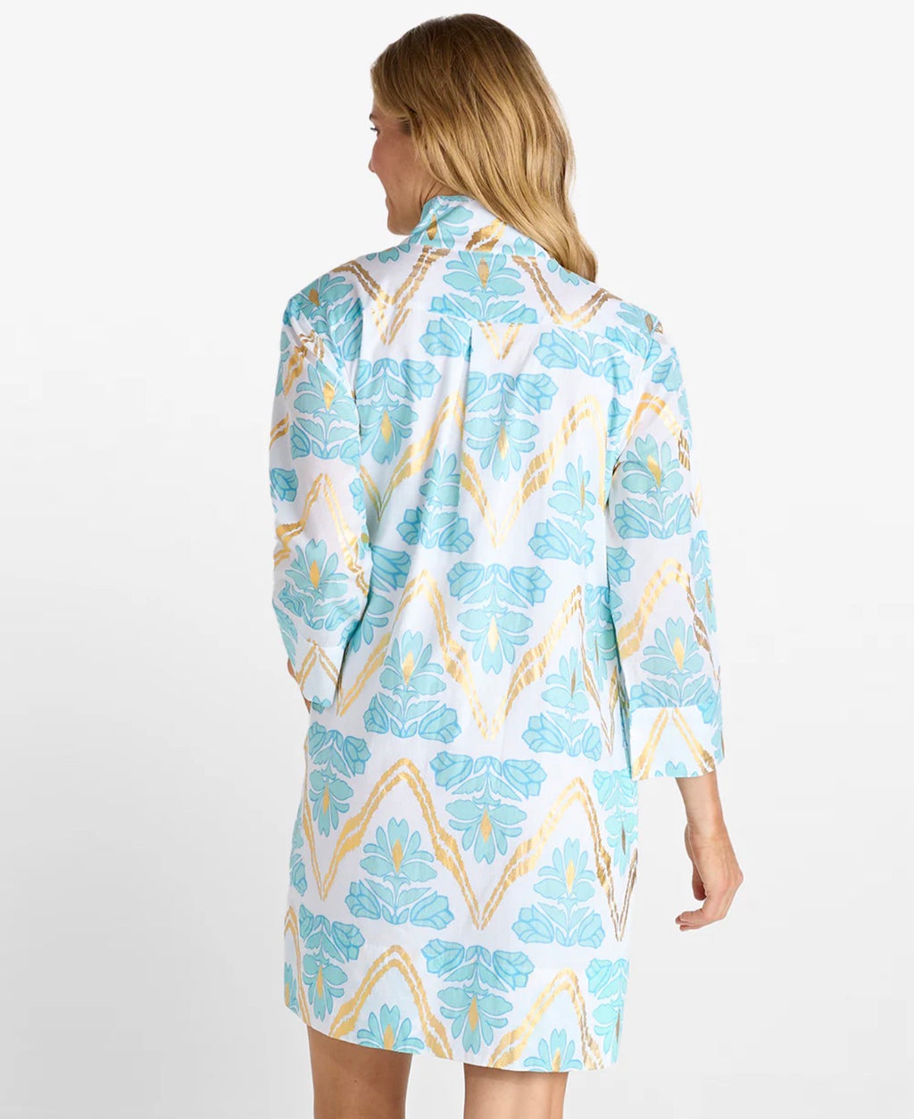 Helen Dress in Gilded Flora Light Aqua