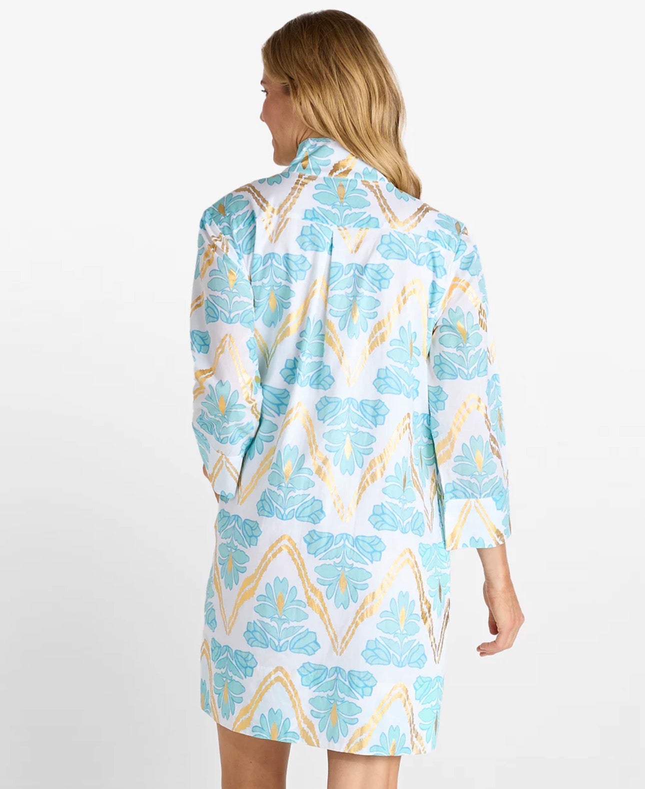 Helen Dress in Gilded Flora Light Aqua