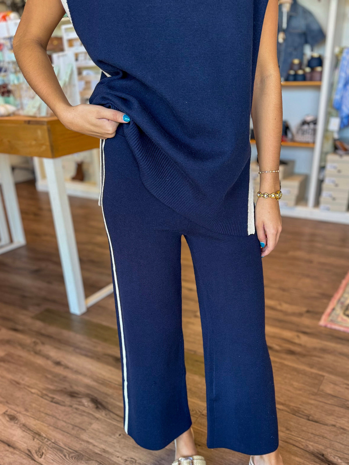 Navy Stripe Knit Pants