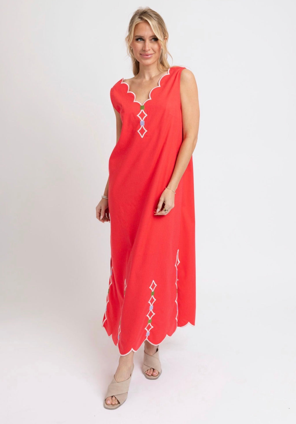 Coral Scallop Maxi Dress