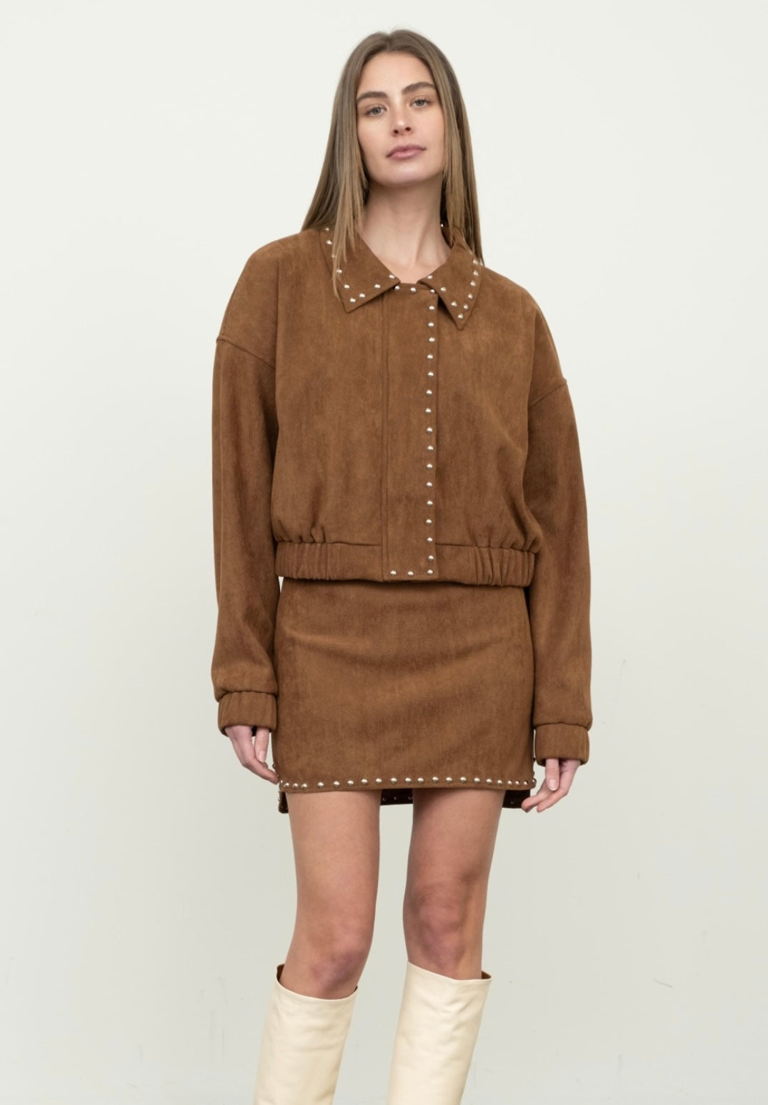 Brown Suede Bomber Jacket