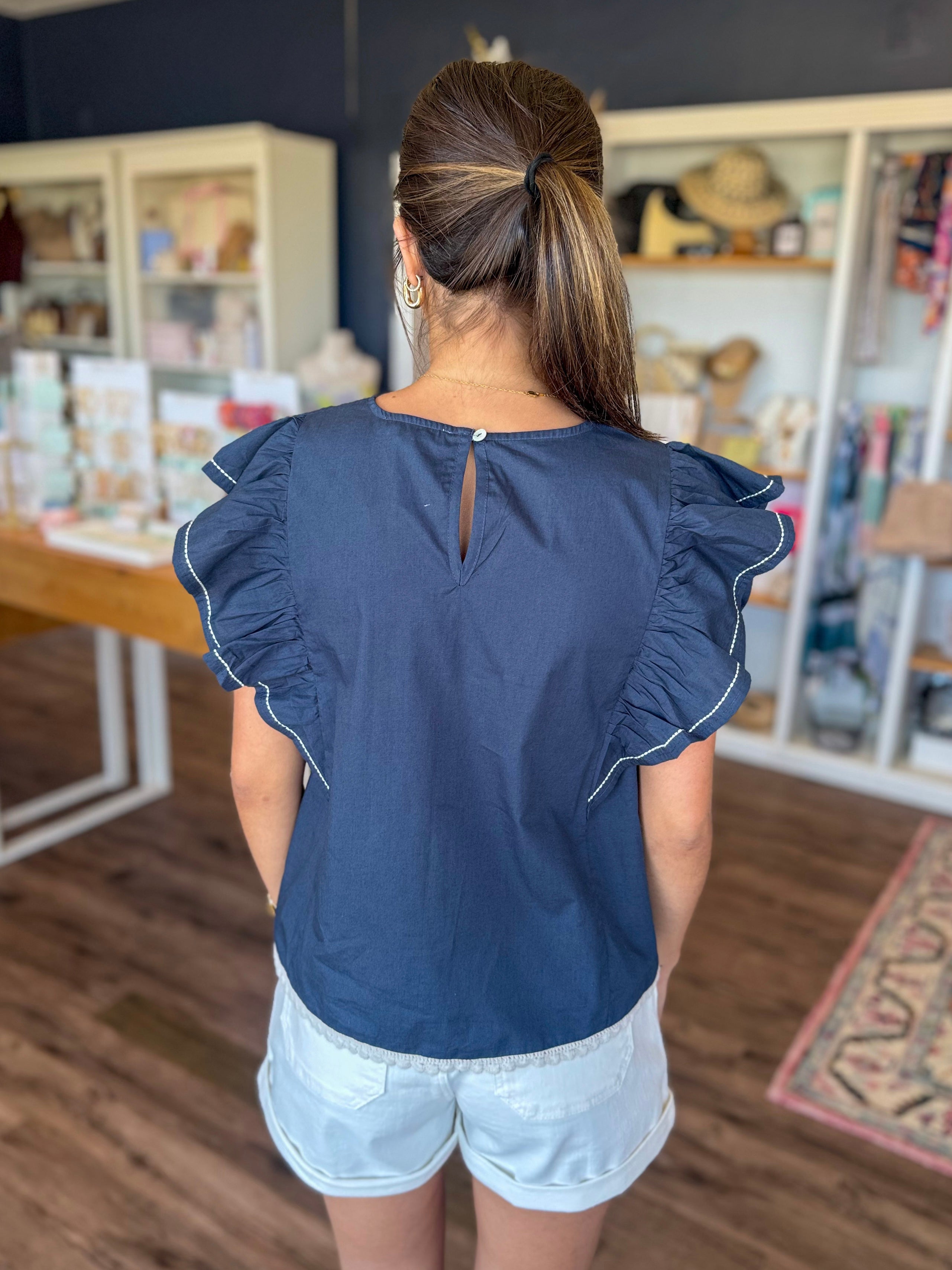 Set Sail Navy EmbroideryTop