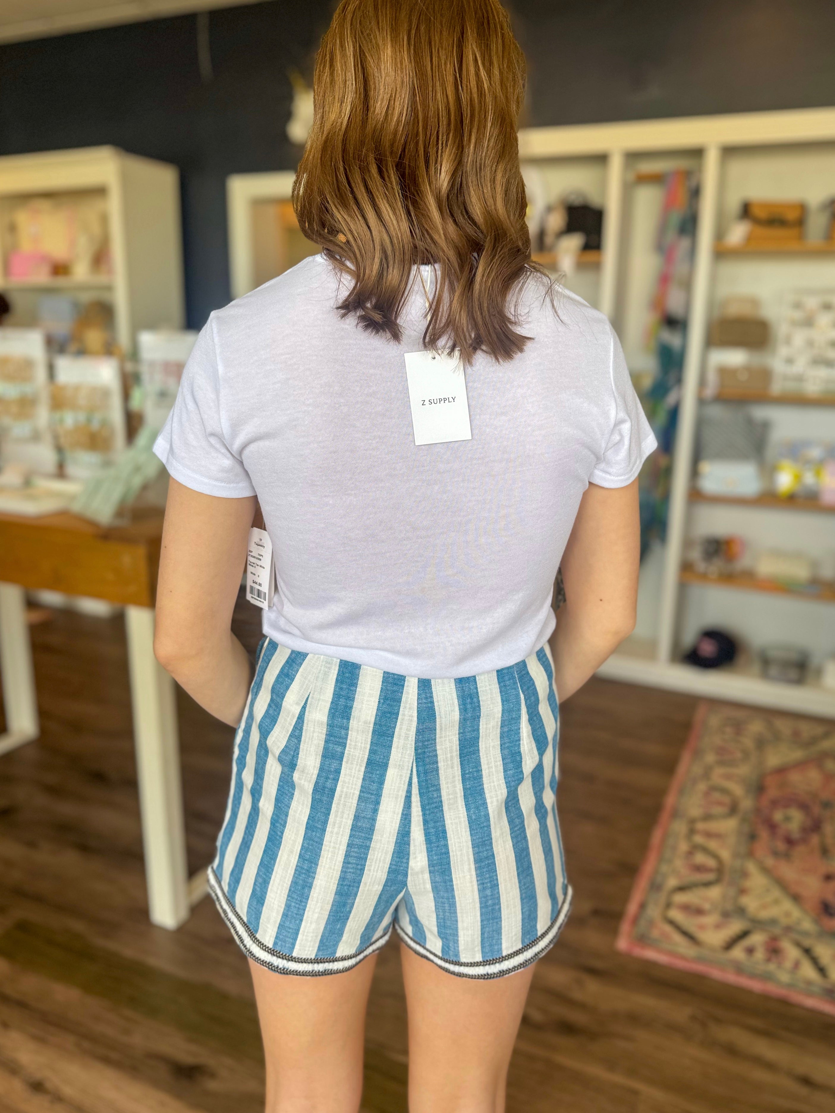 Blue Stripe Beaded Shorts