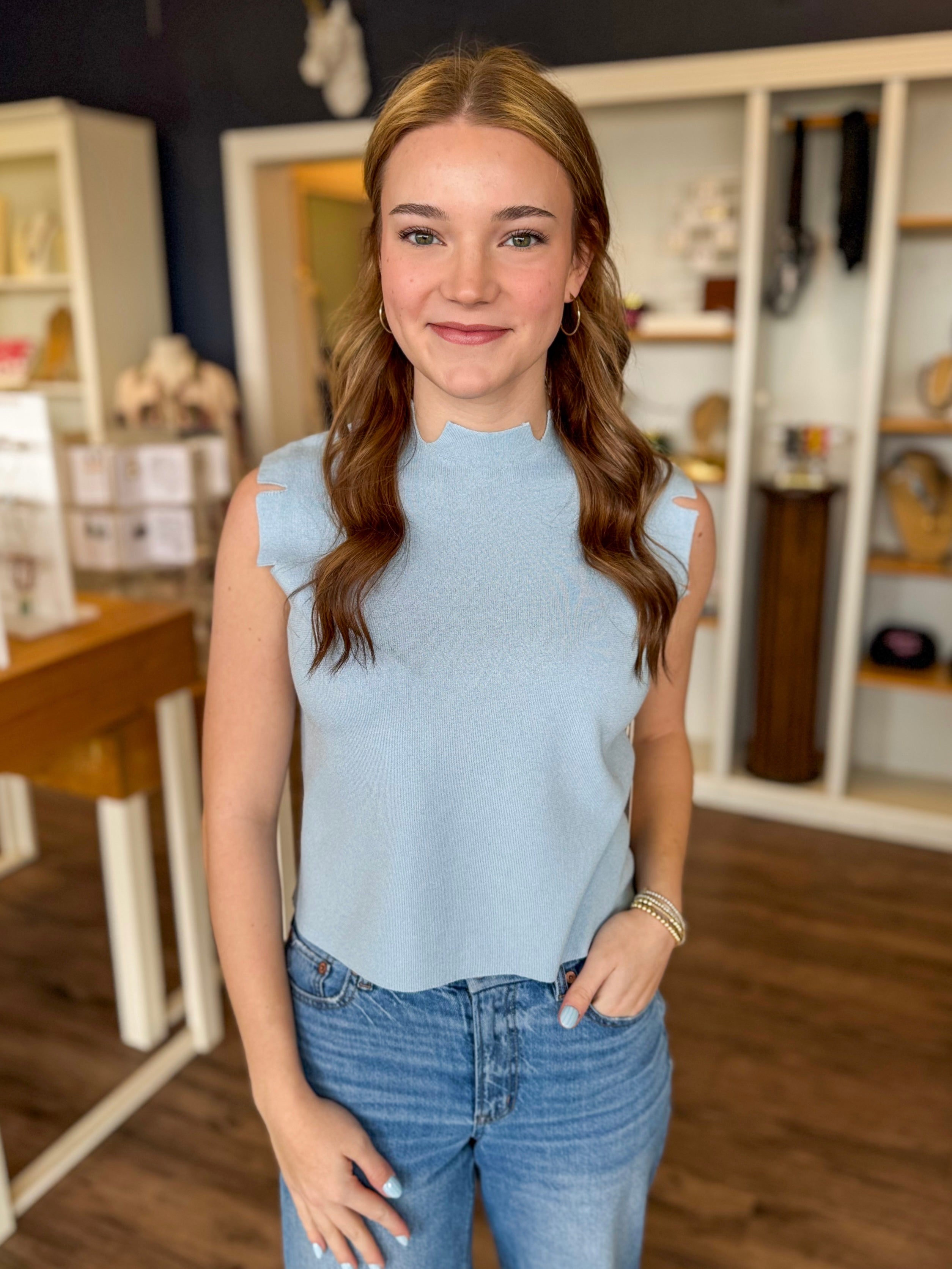 Betty Cut Out Top in Baby Blue