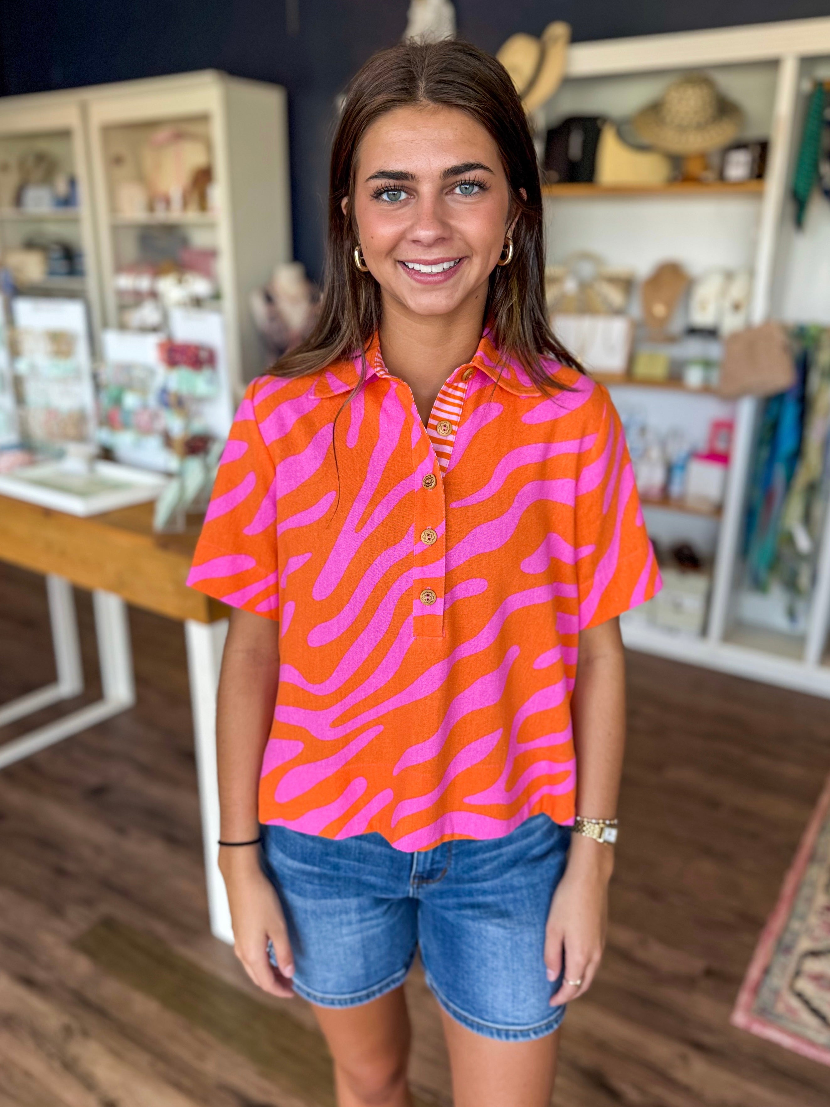 Tangerine Stripe Swing Popover Top