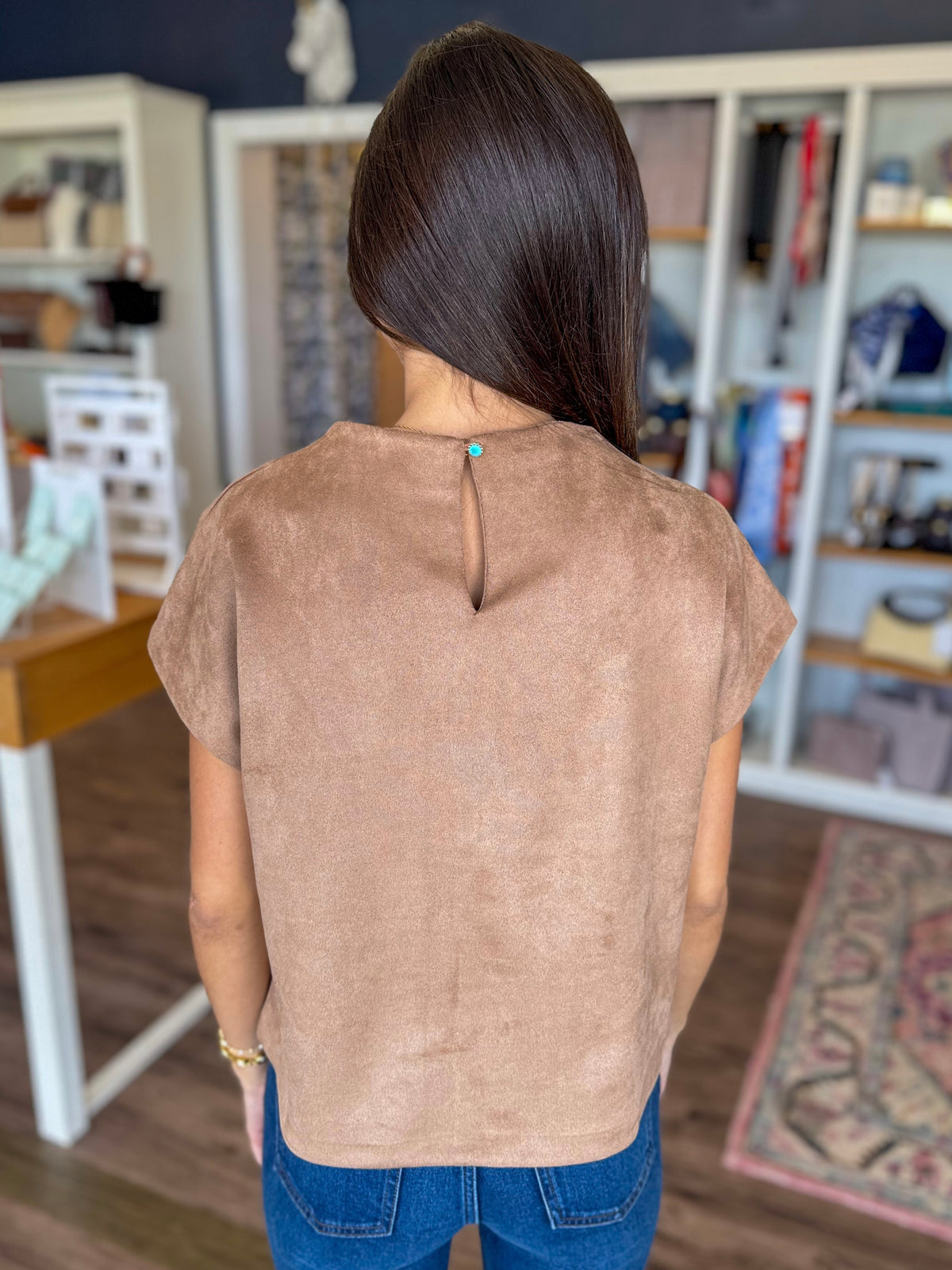 Short Sleeve Suede Top