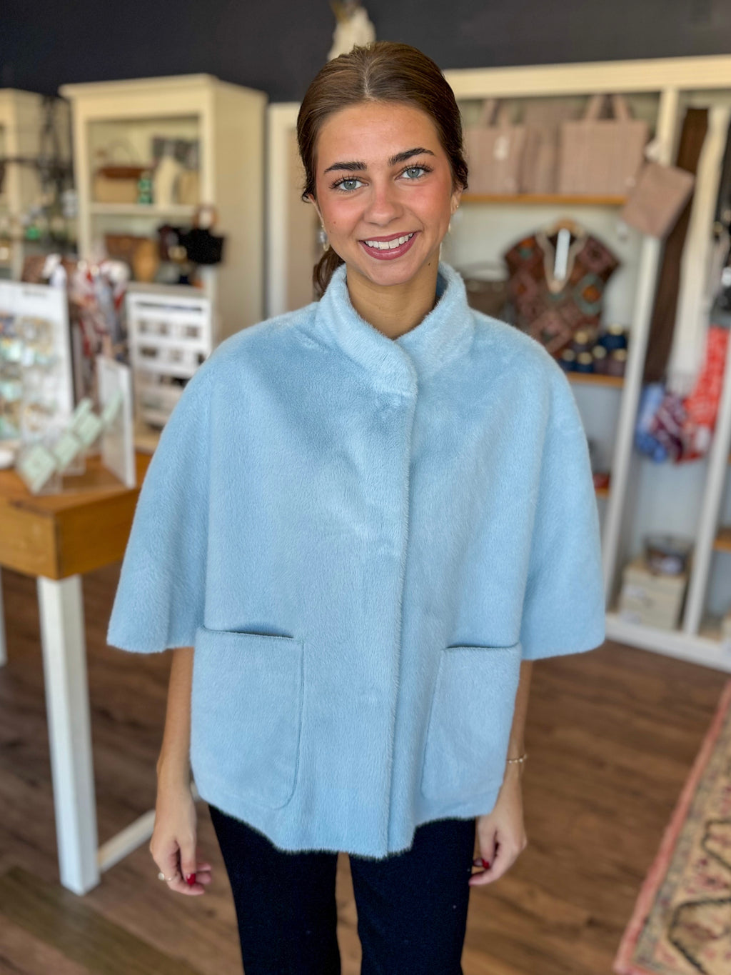 Faux Fur Capelet in Blue Ice