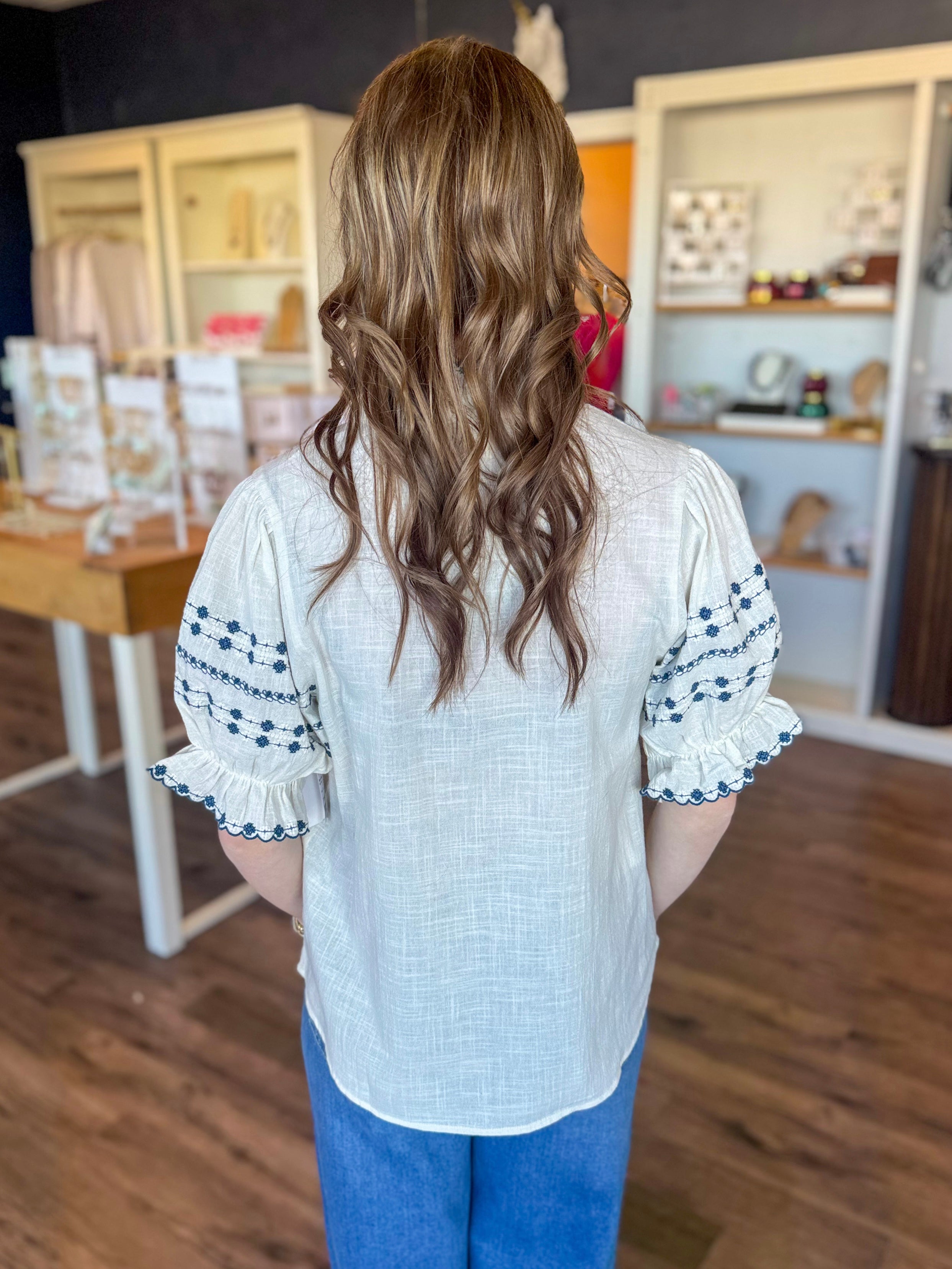 Rows of Dots Navy Blouse