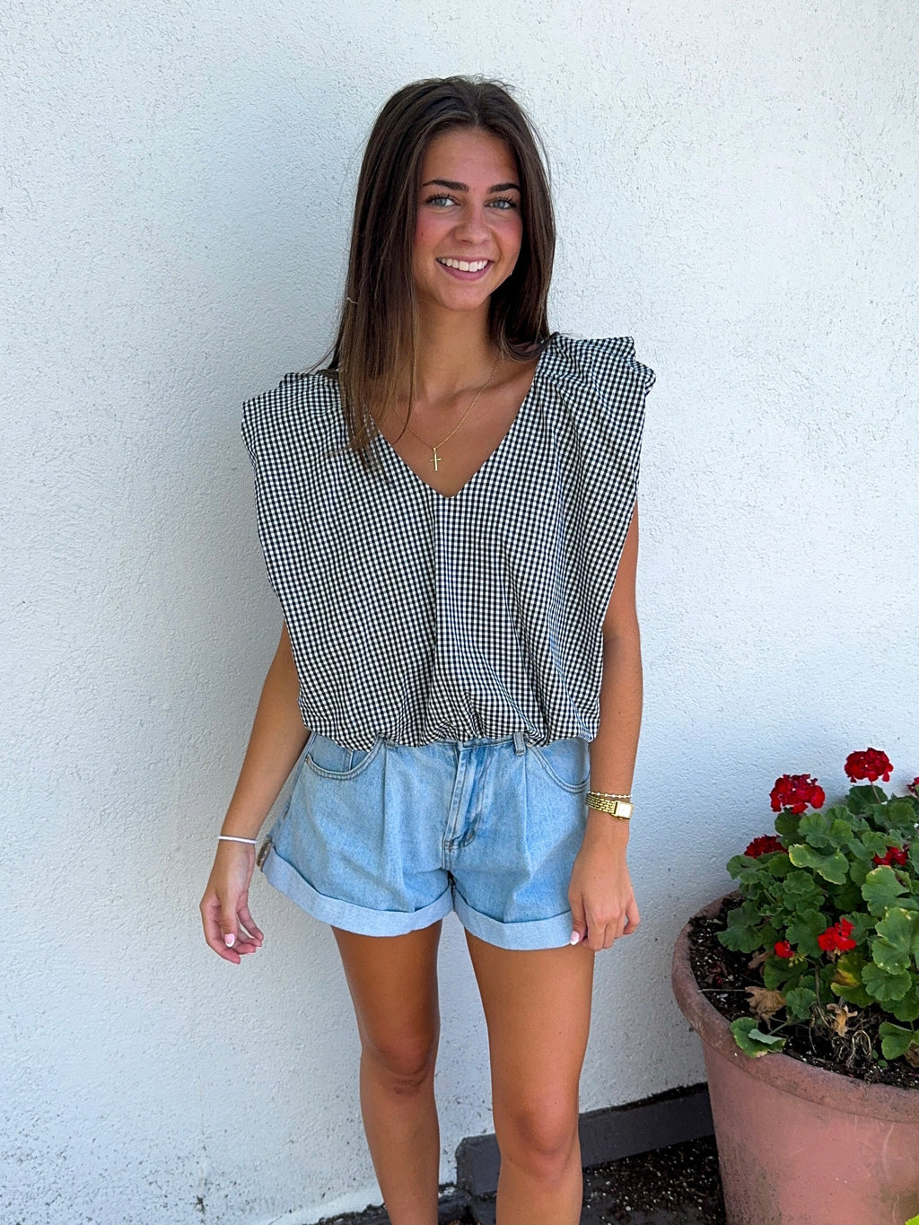 Check Poplin Bubble Top