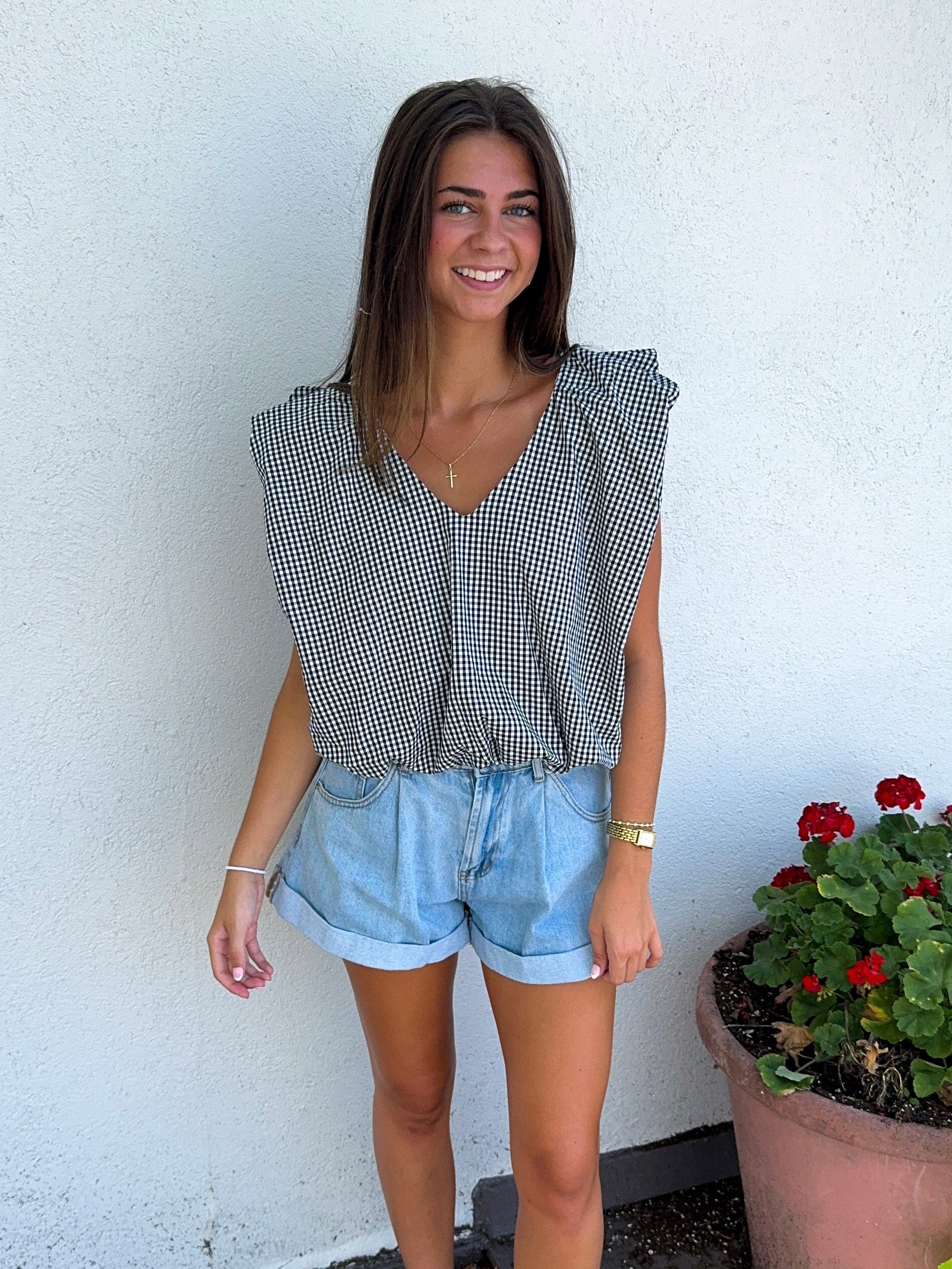 Check Poplin Bubble Top