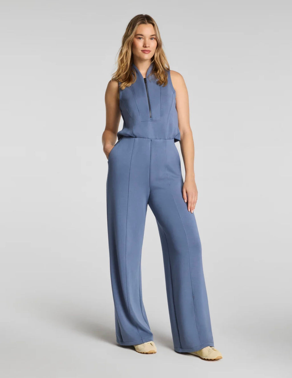 AirEssentials Shawl Collar Half Zip Jumpsuit in Rain