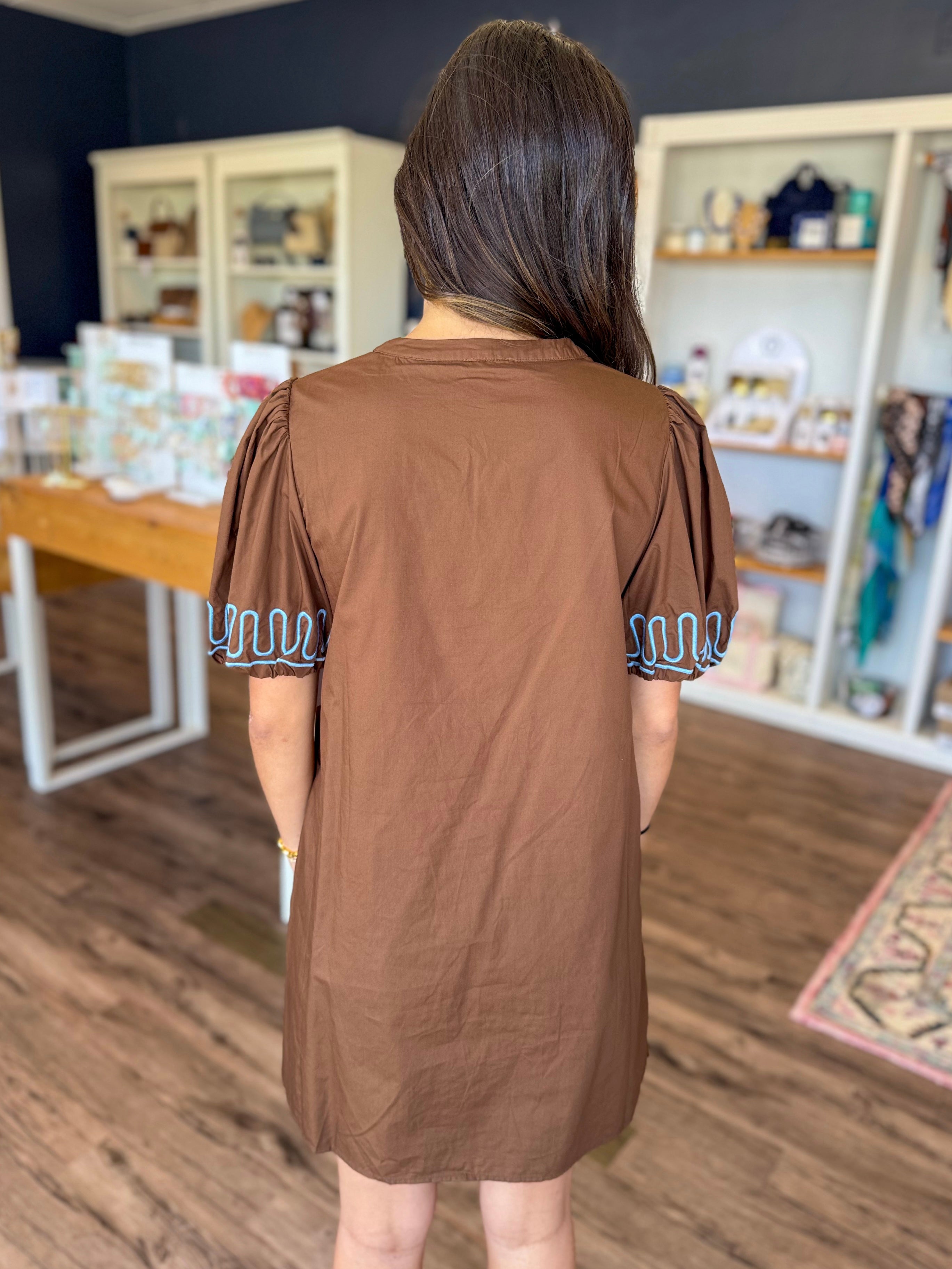 Brown and Blue Mini Dress