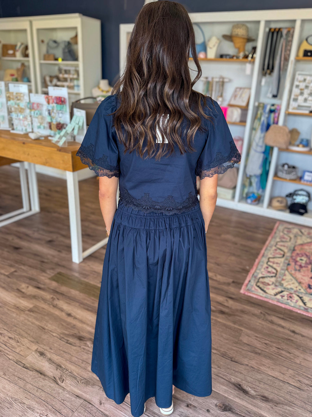 Navy Embroidered Skirt