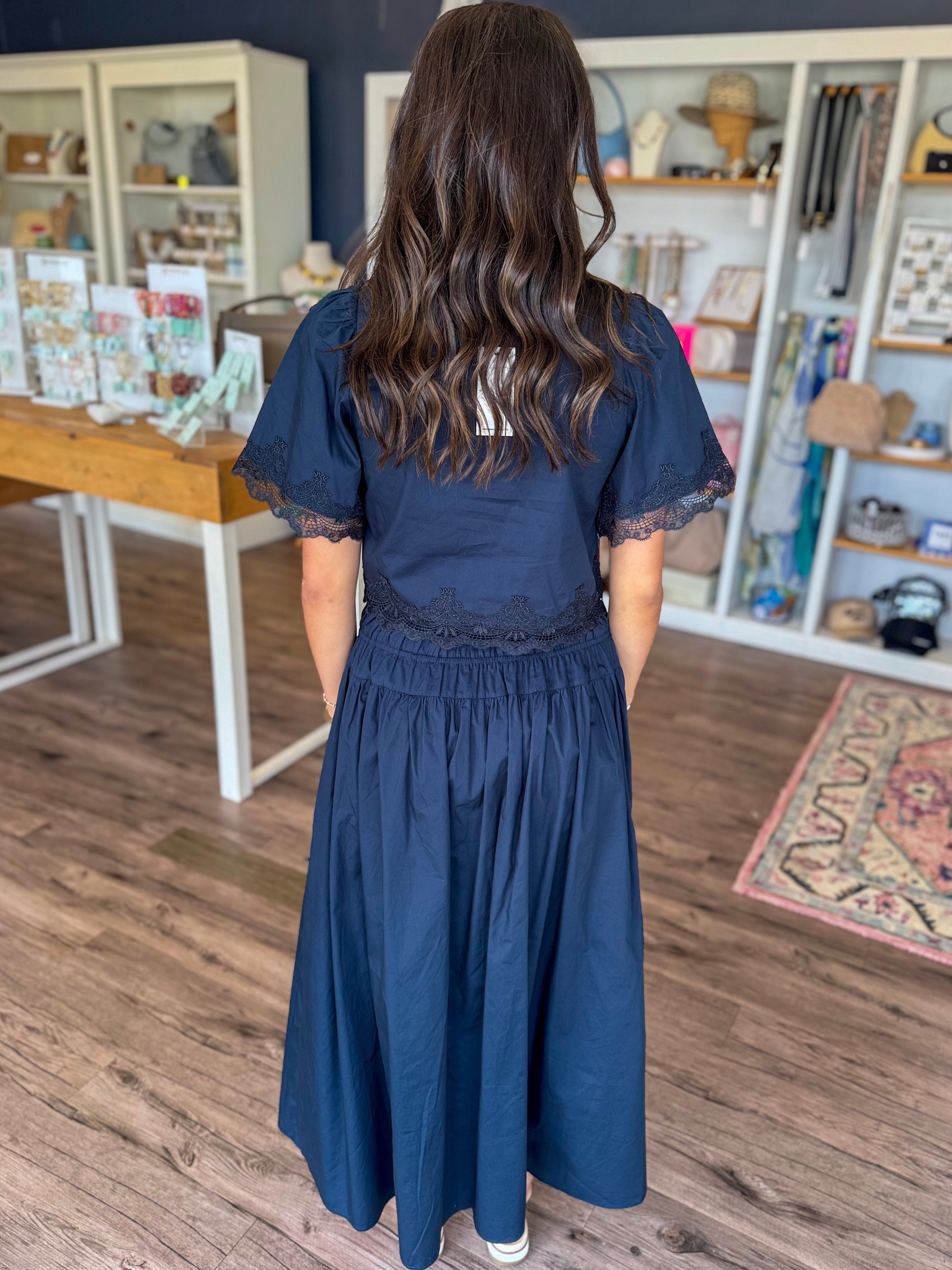 Navy Embroidered Skirt