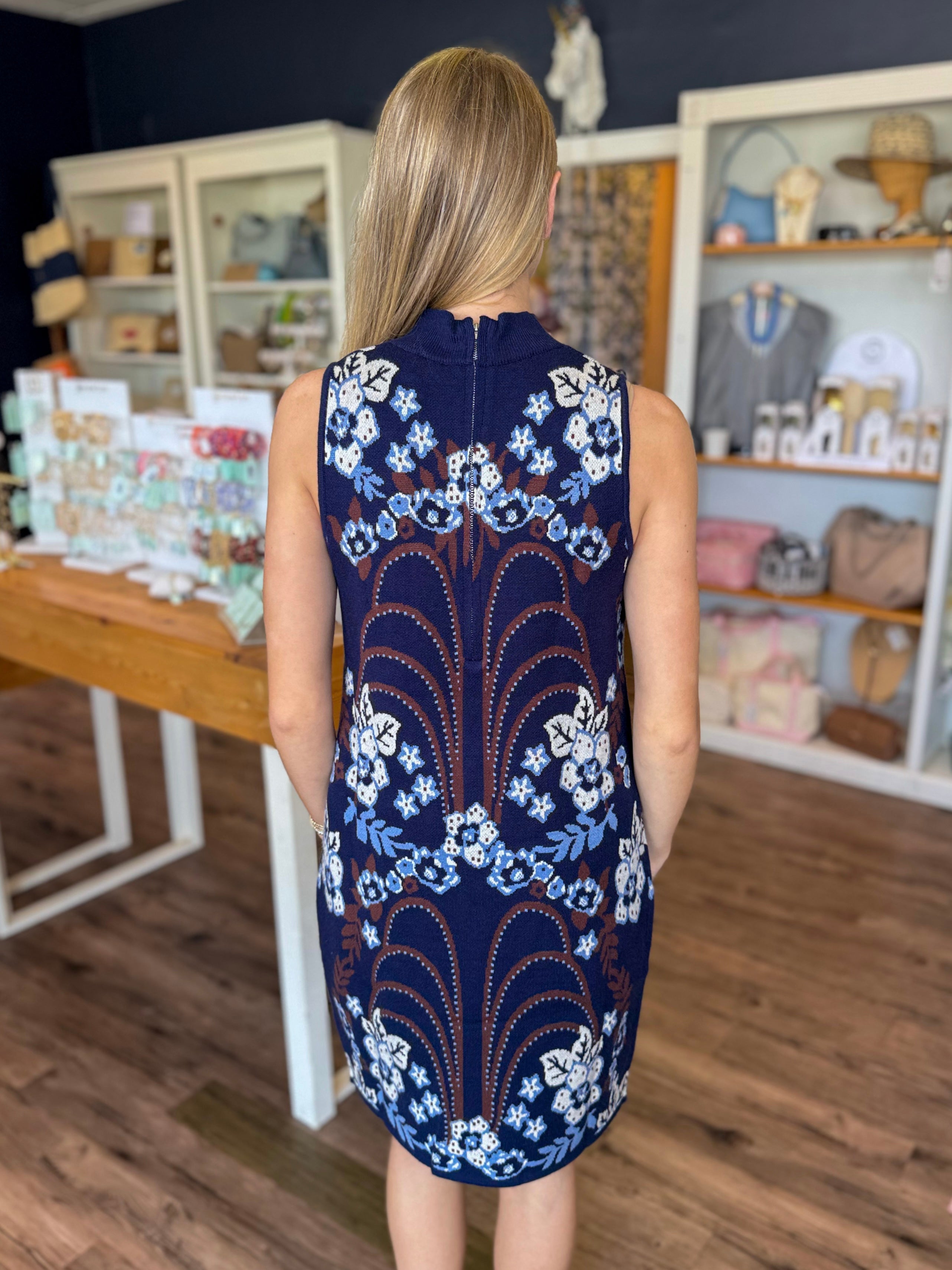 Navy Paisley Sweater Dress