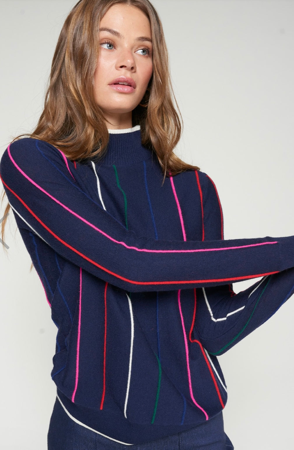 Navy Colorful Stripe Sweater