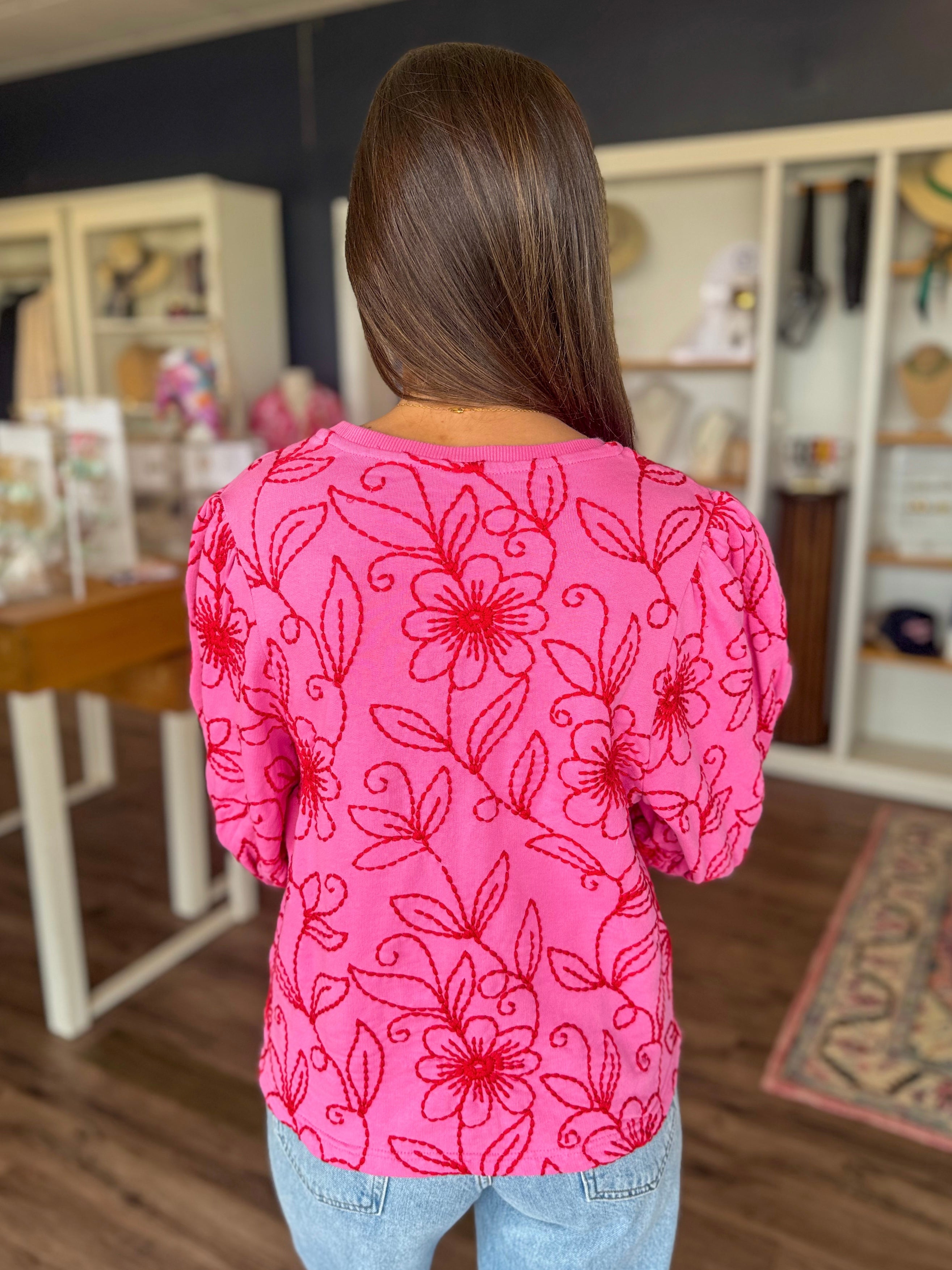 Pink and Red Floral Vines Top