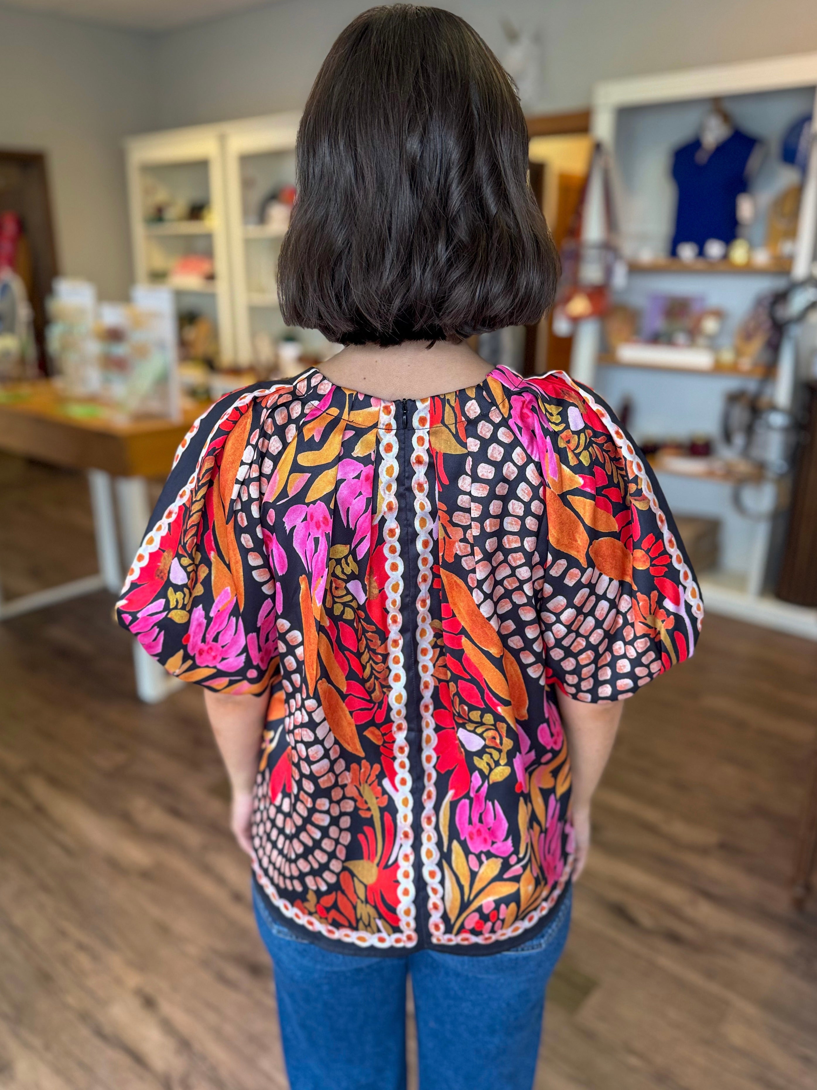 Paved Petals Pleated Blouse