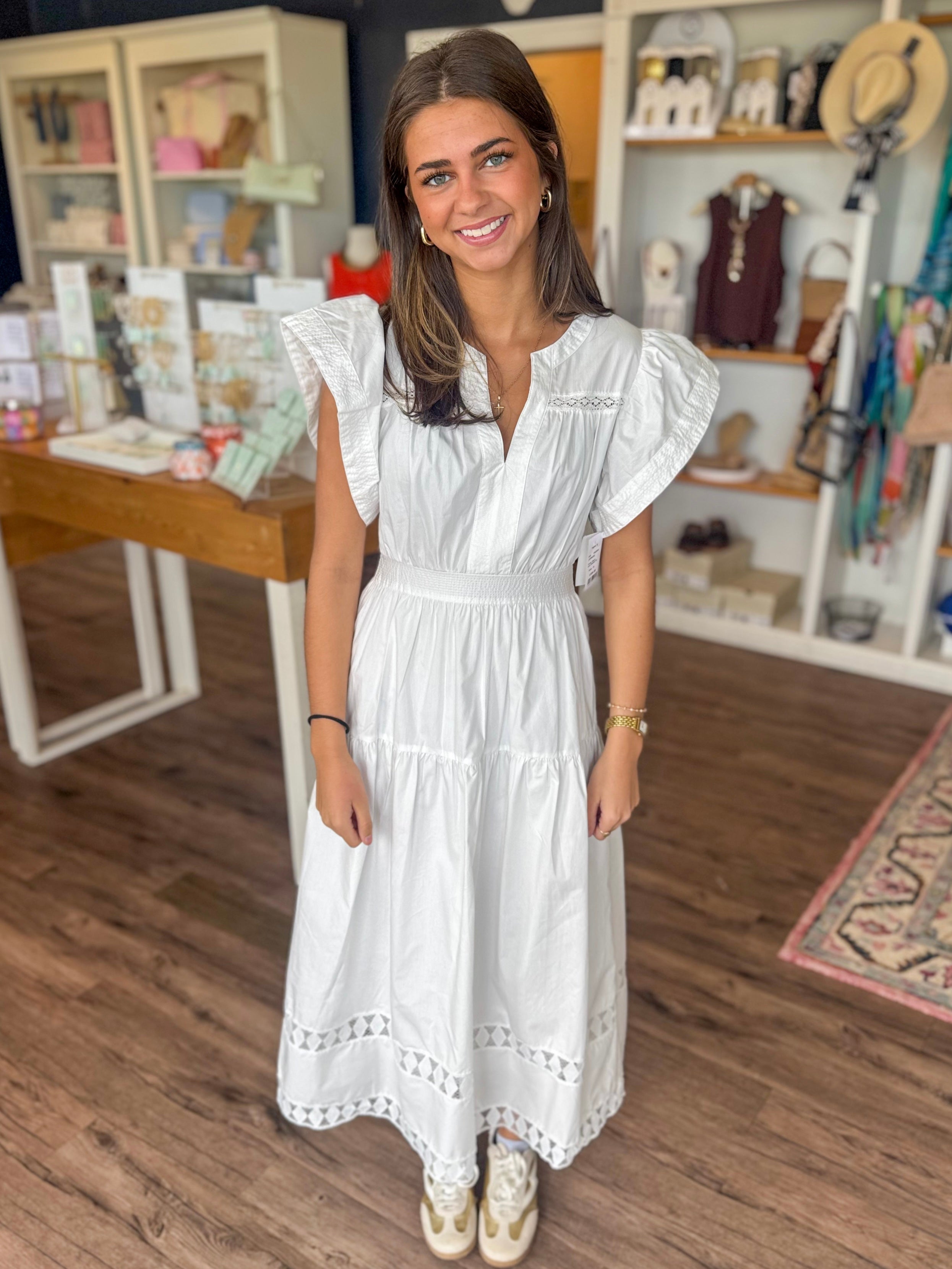 White Lace Detail Maxi Dress