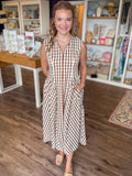 Brown Gingham Midi Dress