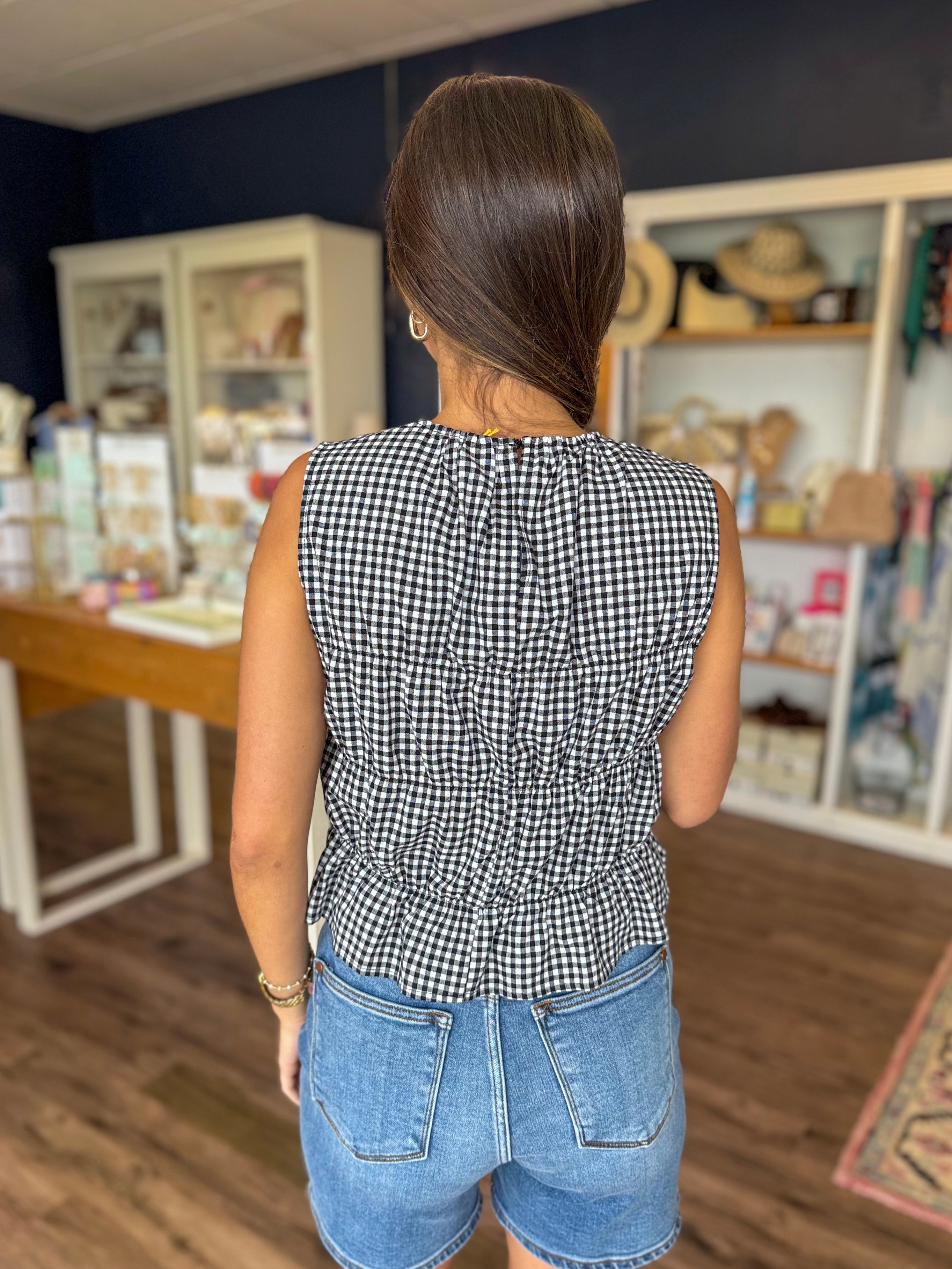 Gingham Cinched Top
